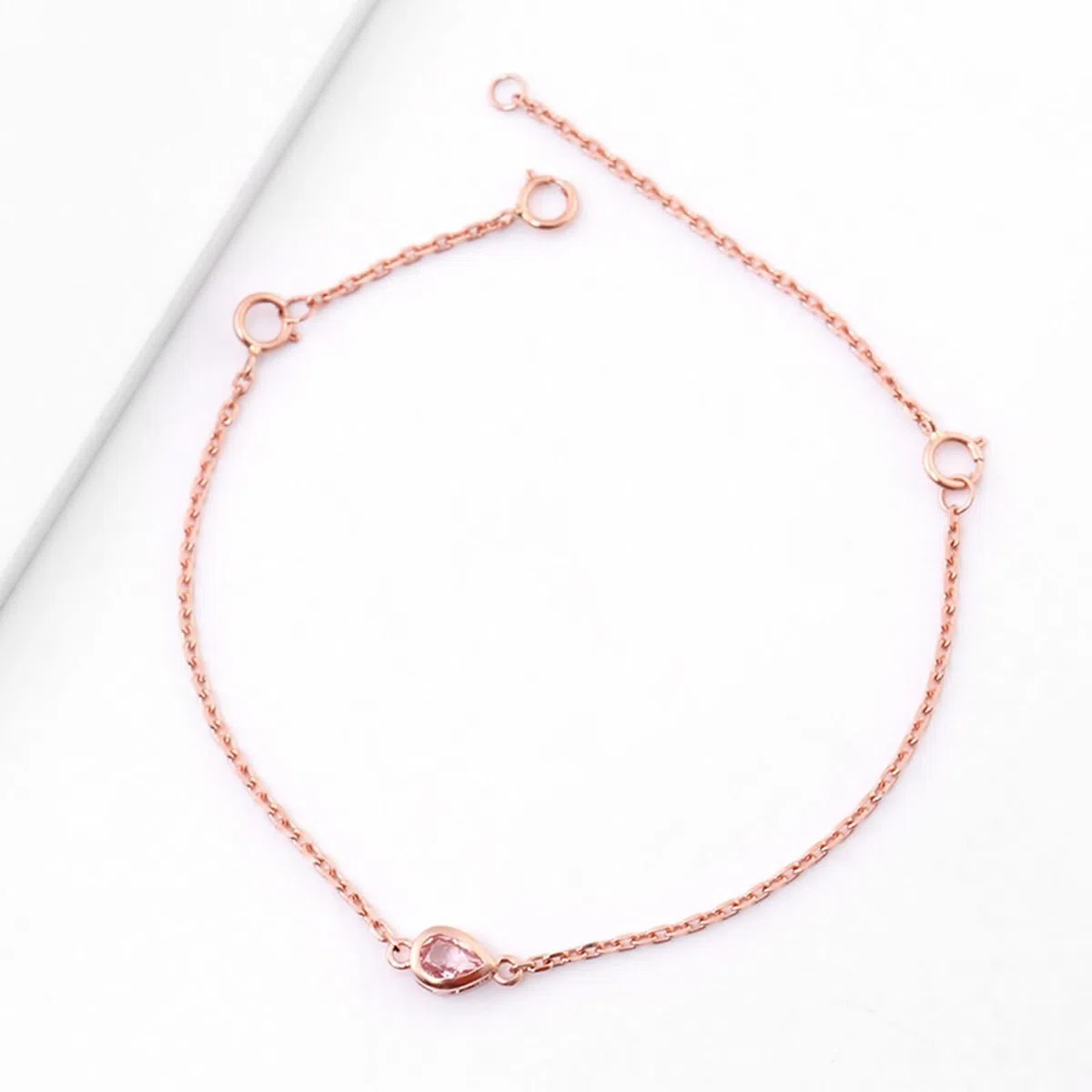 Pulseras Mujer de Oro Rosa de 9K / 14K / 18K, Gota de Agua con Moissanita de 0,4 ct, Cadena Extensible 16 CM + 5 CM, Pulseras de Cadena Oro Rosa Ajustable Mujer