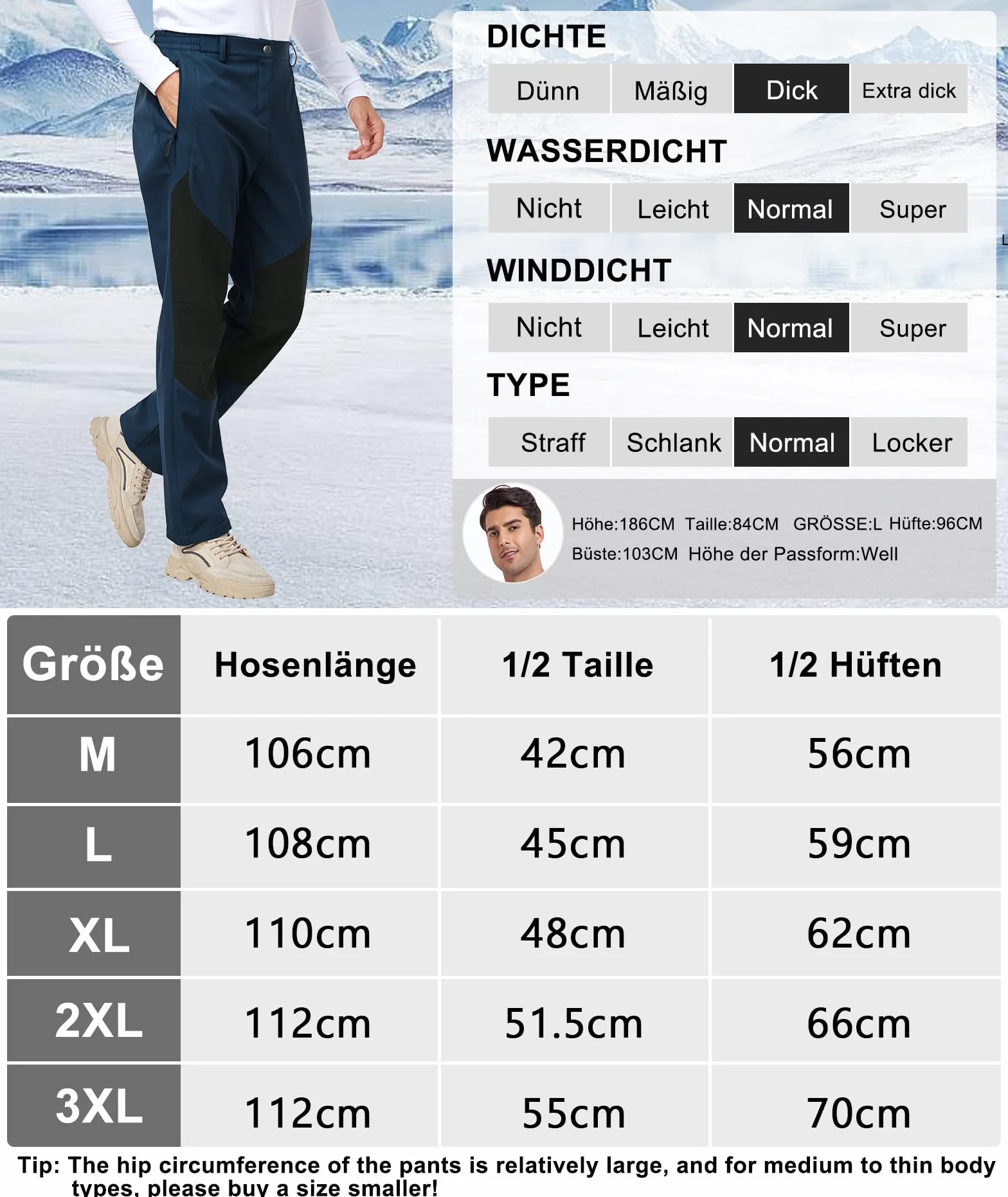 Pantalones Trekking Hombre Impermeables Pantalones Termico Alimentato Montaña Pantalon Moto Hombre Invierno Pantalon Ski con Tasca (Versión Relajada)