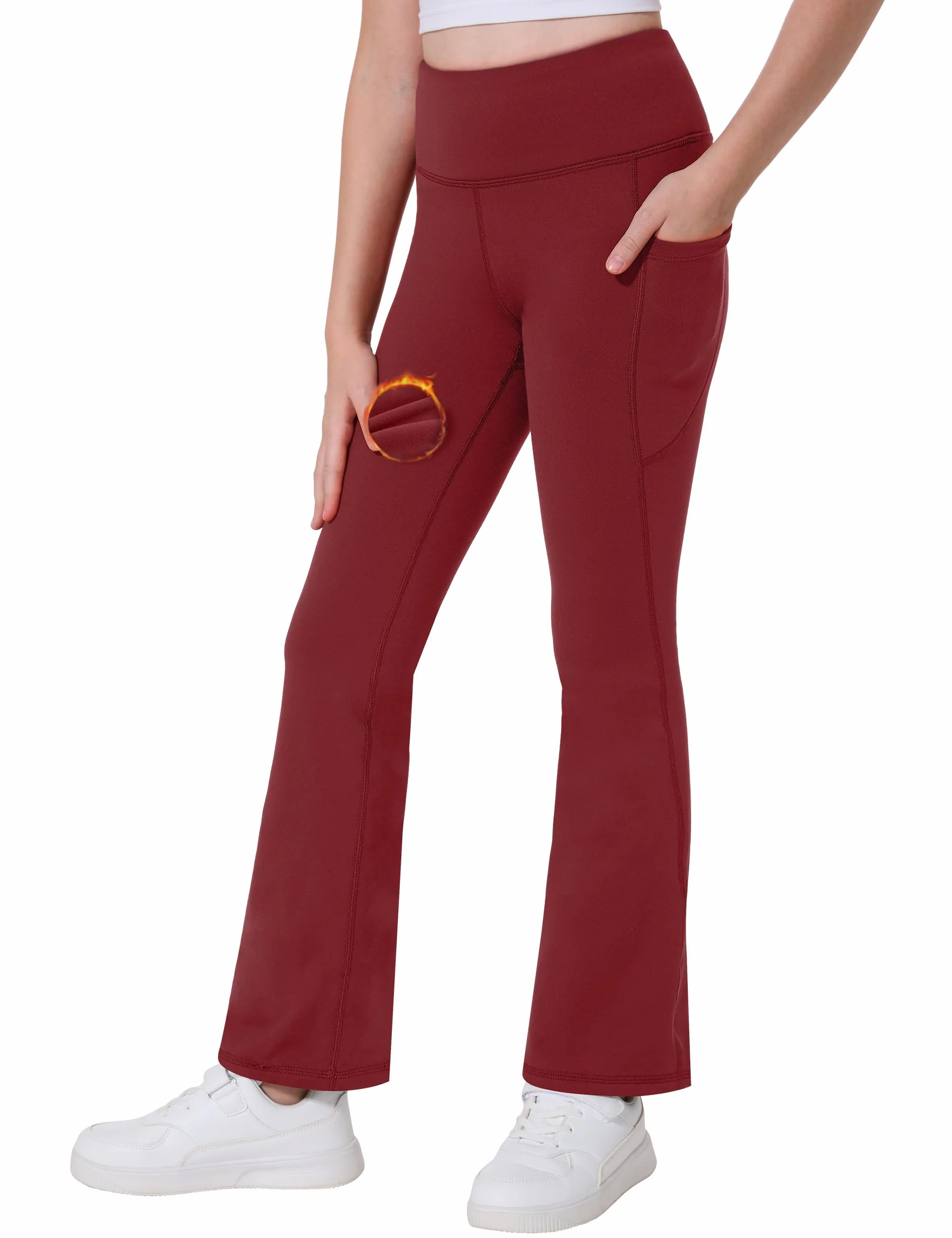 Desol Leggings térmicos con forro polar para niña, cintura alta, acampanados, pantalones de yoga cálidos con bolsillos, ropa preparada