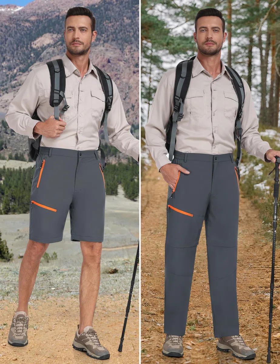 MoFiz Pantalones de senderismo para hombre, resistentes al agua, de secado rápido, ligeros, para exteriores, convertibles, con cremallera, 5 bolsillos con cremallera