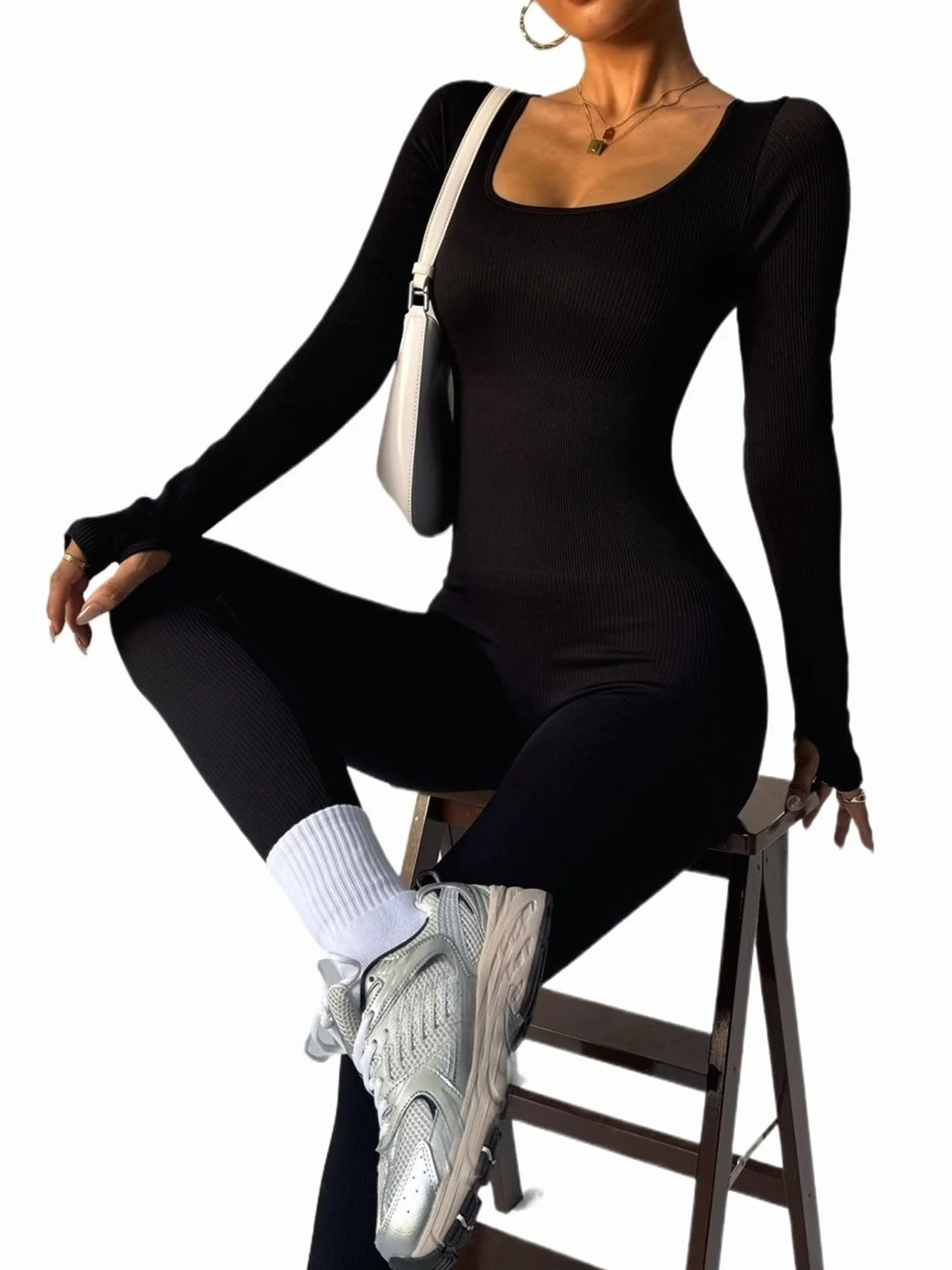 Traje de Yoga for mujer, mono negro, manga larga, ropa calle Sexy y moda, deportivo informal