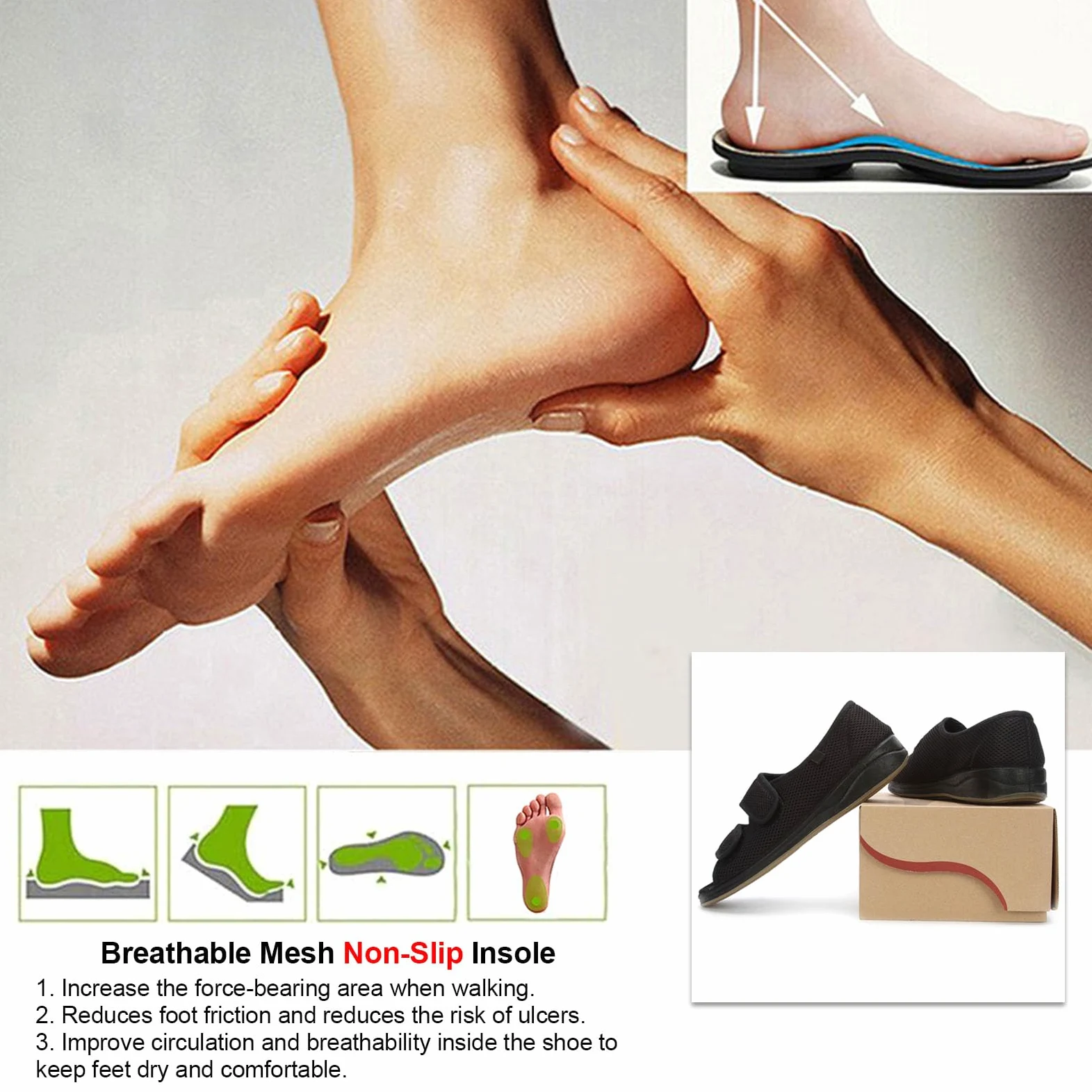 Zapatos Diabéticos para Mujeres Zapatillas Pies Diabéticos para Mujer Ajustable Zapatos Ortopédicos Anchos Especiales para Pies Hinchados Antideslizante Zapatillas Planas Black 38