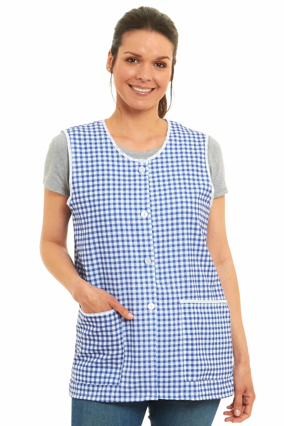 Delantal de cuadros para mujer, diseño de cuadros a través del diseño, con bolsillos delanteros, elegantes tabardos para mujer, delantales casuales para usar en el hogar, cocina, restaurantes