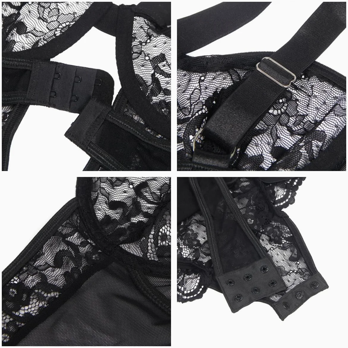 Conjuntos de lencería de Malla para Mujer con Liguero Ancho, Body con Aros Push up, Talla única, Babydolls de Peluche con Tiras de Encaje Floral Sexy, Conjunto de Ropa Interior con puños en el Muslo