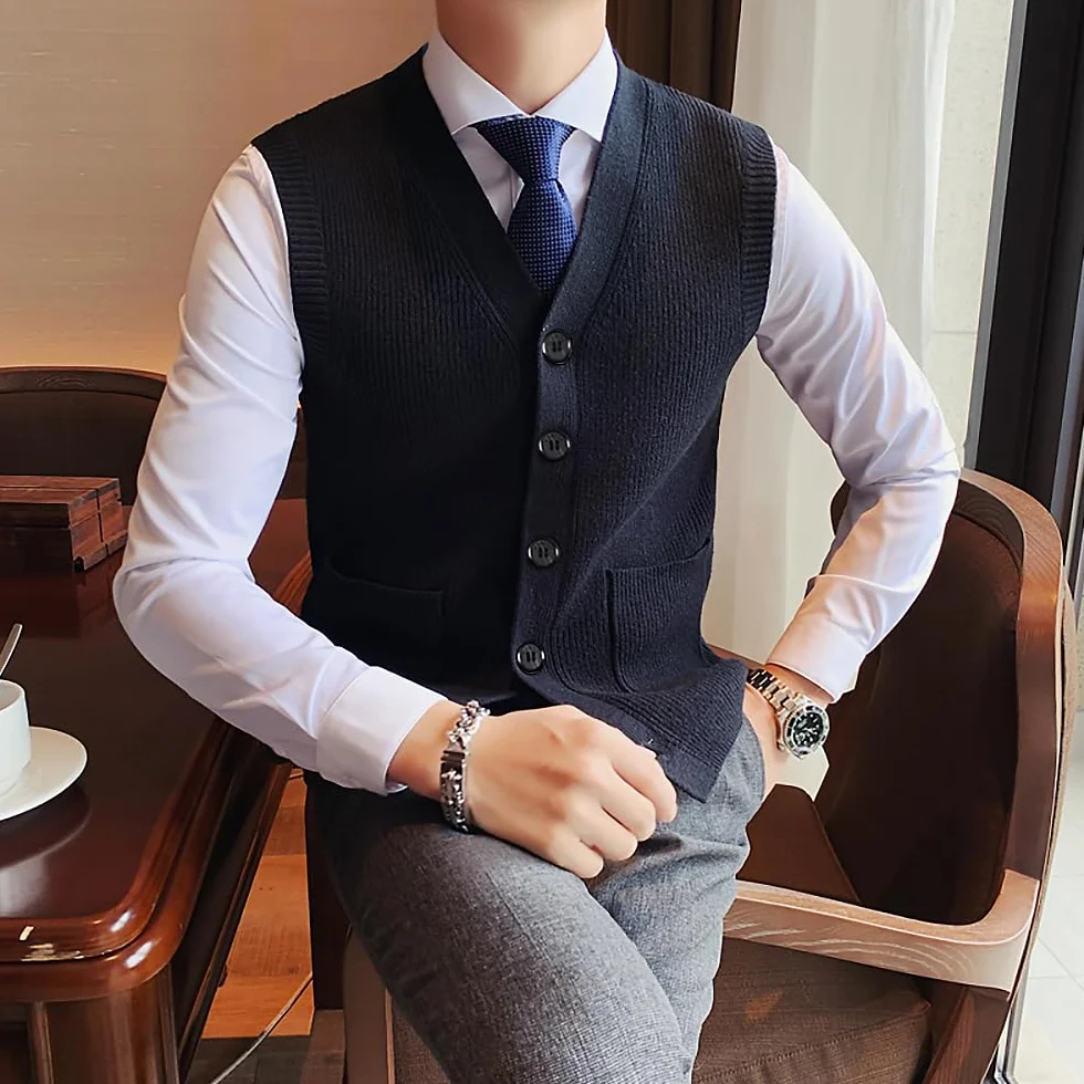 Suéter Masculino Chaleco Cuello V sin Mangas Ropa Masculina