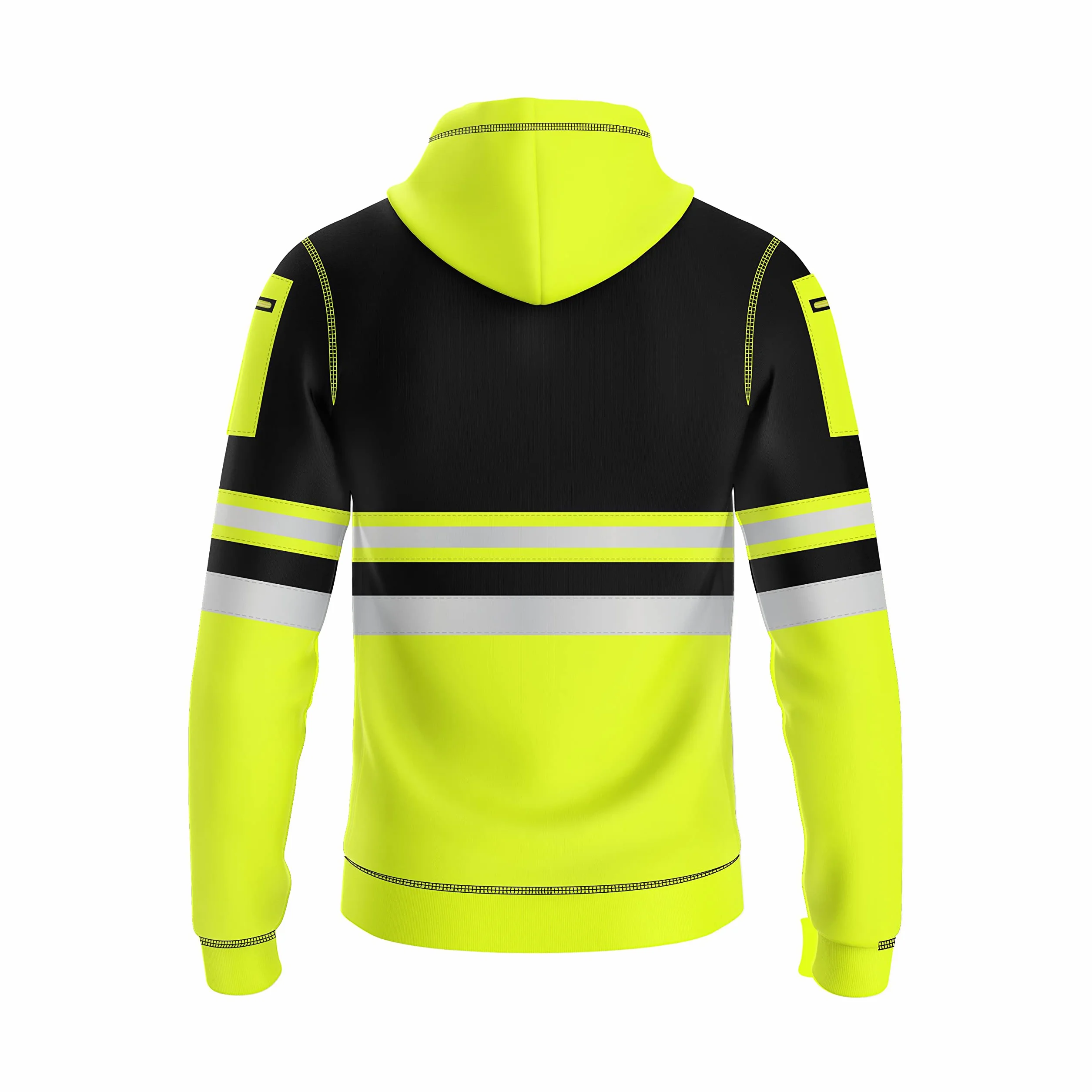 Mens Hi Vis Pullover Hoodie Reflective Tape Safety Work Drawstring Multi Zipped Pockets High Viz High Visibility Hoodie Sweatshirt