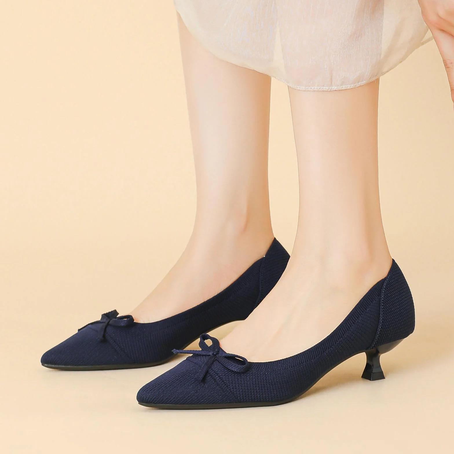 Zapatos de Punto Mujer Tacón Gatito Cerrados Elegantes y Comodas Bombas Tacón Bajo Zapatos Tacón Clásicos para Bodas y Fiestas,1506-1