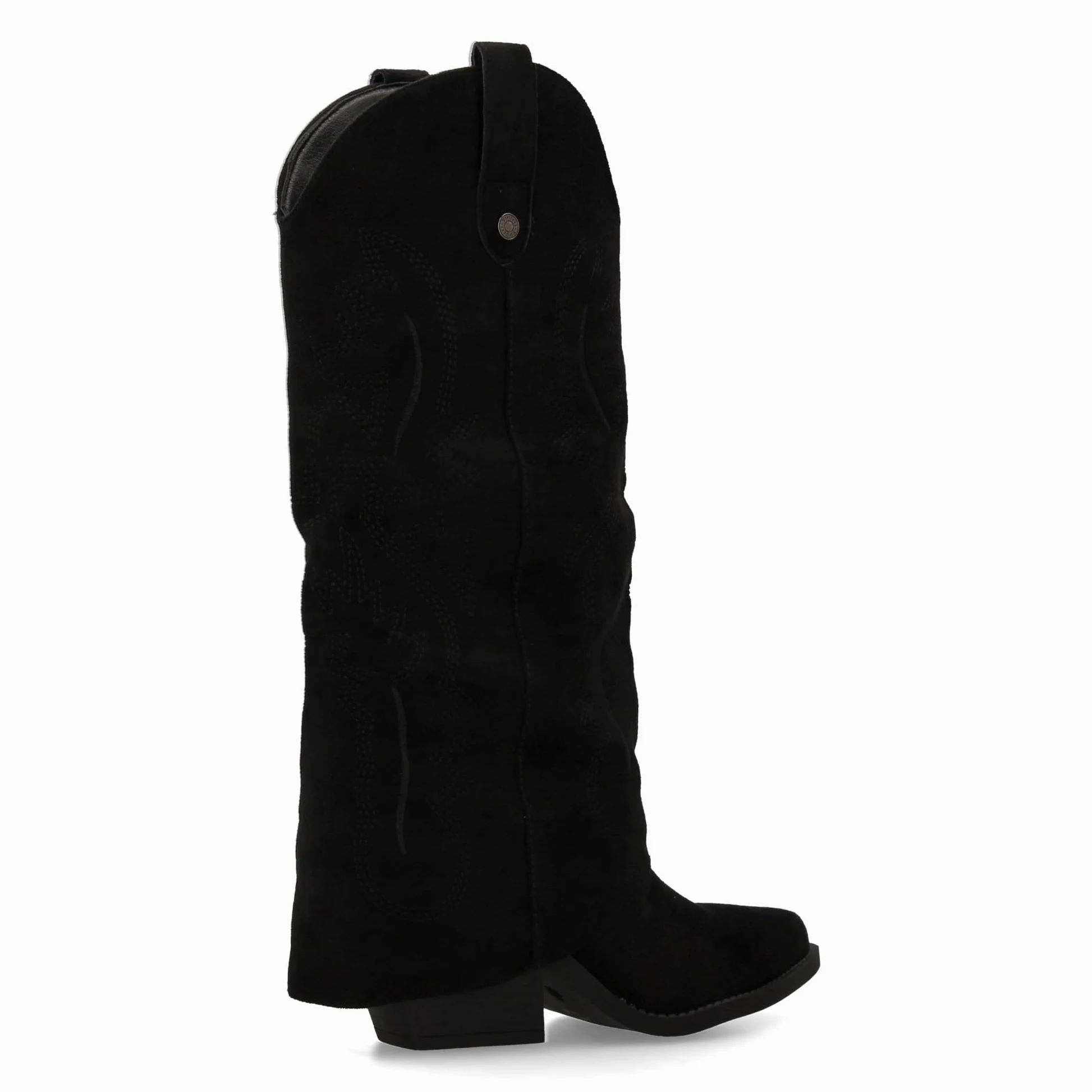 Bota para Mujer Estilo Cowboy, acabada en Punta y con Grabados Bordados en la Cana. Tacon Cubano y Cierre de Cremallera. Ideal Otono Invierno.
