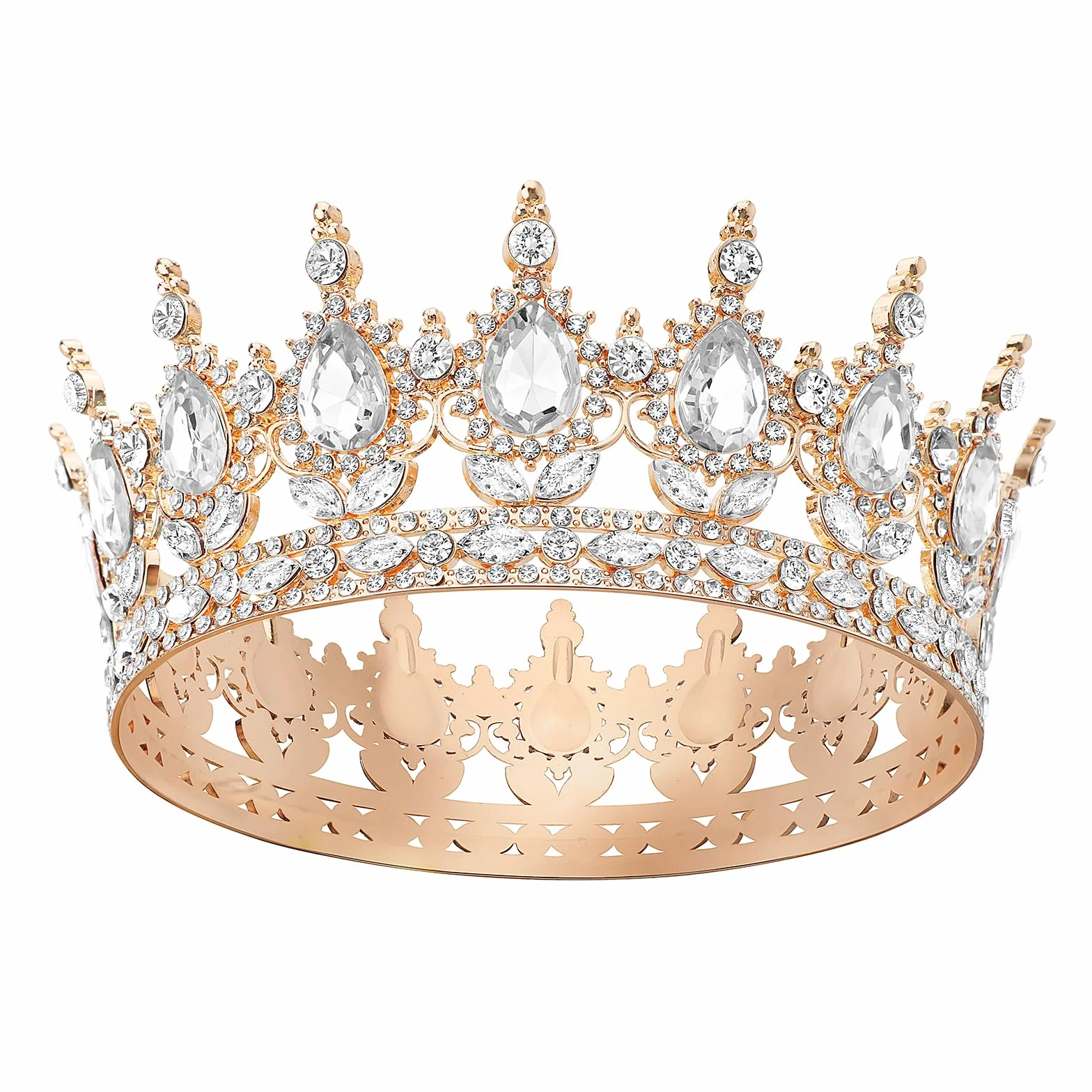 Tiara Redonda Corona de Cristal Diamantes de Imitación Brillantes para Mujeres Boda DRESHOW
