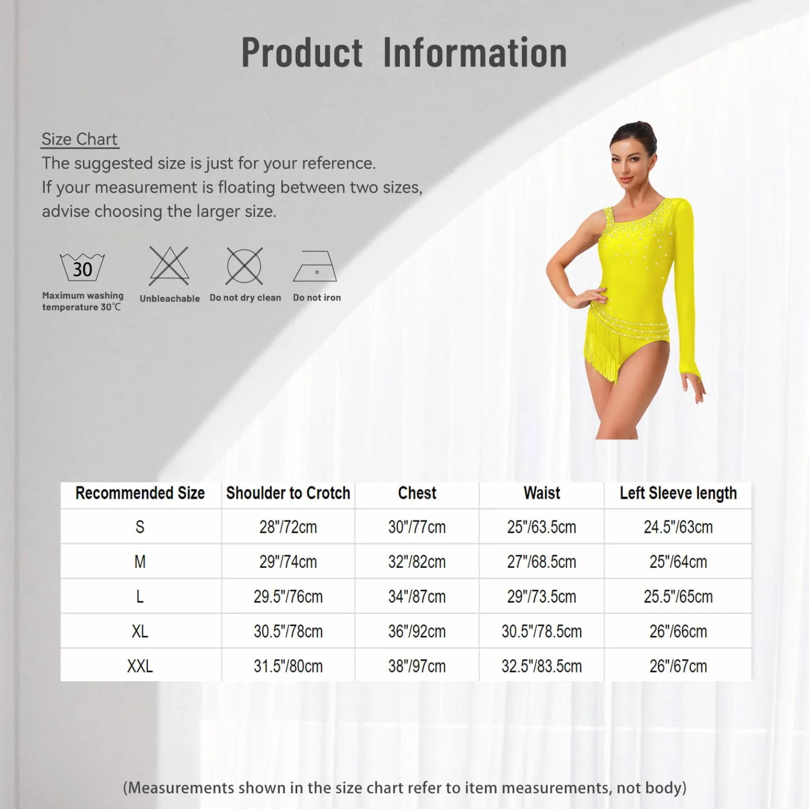 Leotardo de Danza Gimnástica para Mujer Body Brillante Manga Larga Maillot con Flecos Baile Latino Tango Cha-Cha S-xxl