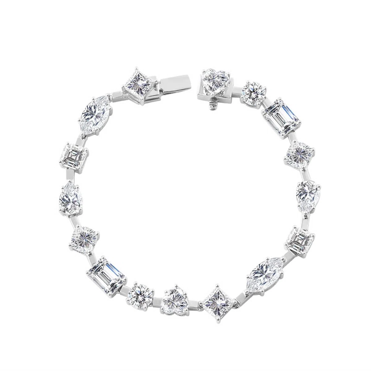 Pulsera de moissanita, pulseras de oro blanco con dije geométrico de moissanita para promesa de boda