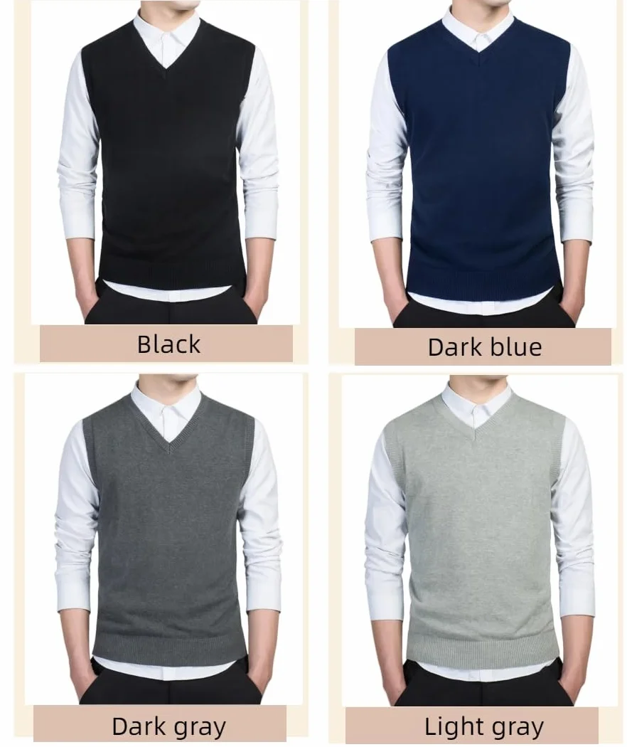 Jerséis sin Mangas para Hombre Chalecos de Punto con Cuello en V Jersey de Punto sin Mangas clásico Caballero Cardigans Chaqueta Otoño Invierno Prendas de Punto Pullover