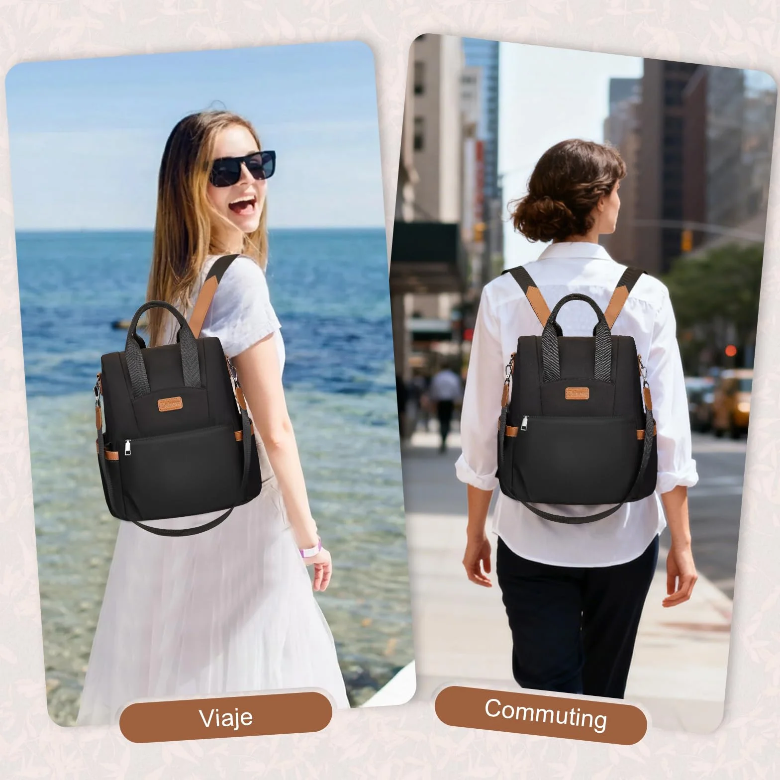 Eshow Mochila Mujer Antirrobo, Bolso Casual con Correa Ajustable y Asa Superior, Bandolera Multifuncional para Uso Diario Trabajo Viaje Escuela Compras y Universidad Negra
