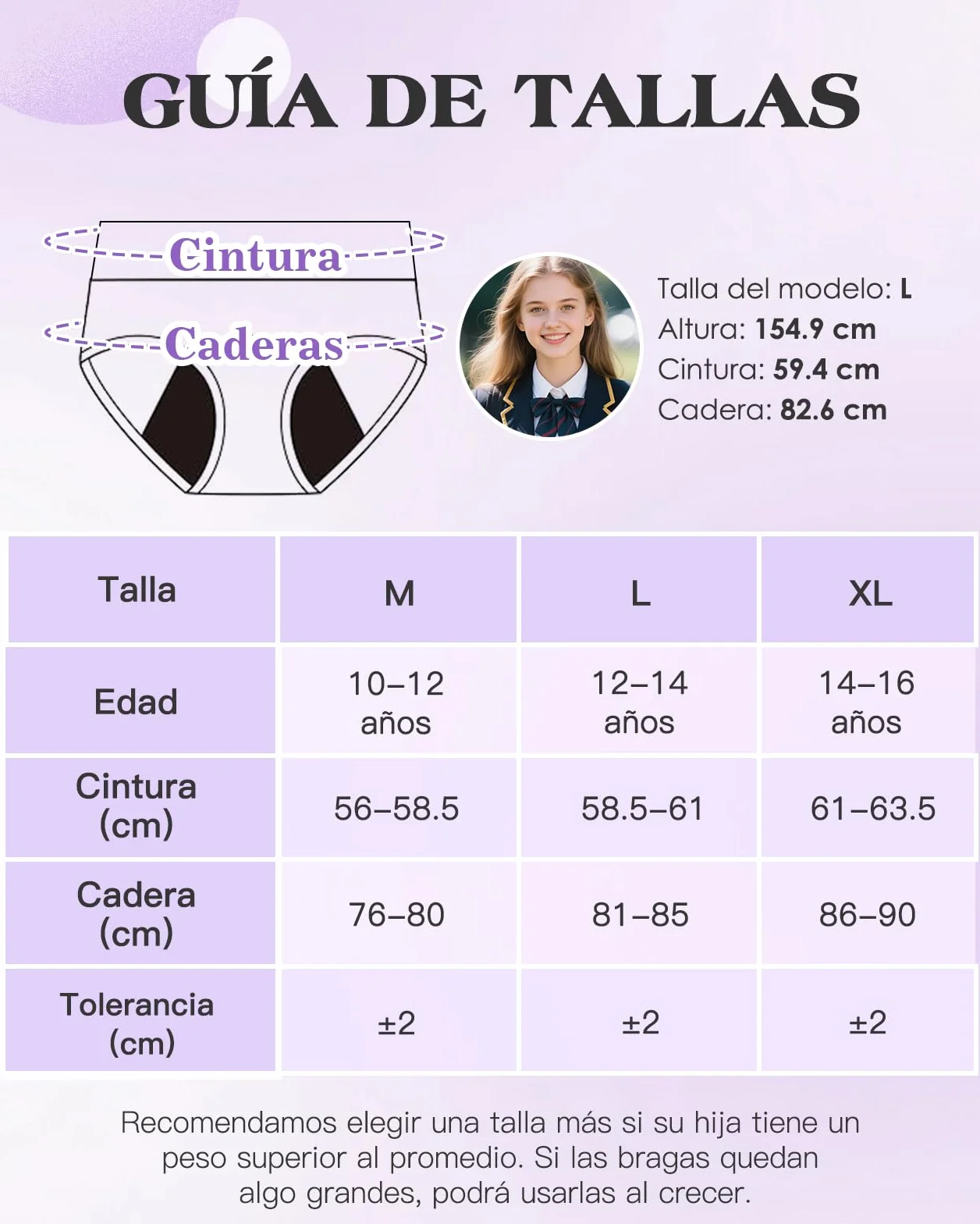 Bragas Menstruales Niña 10-16 Años Flujo Abundante Braga Menstrual Algodon Ropa Interior Reutilizables Braguitas 5 Pack