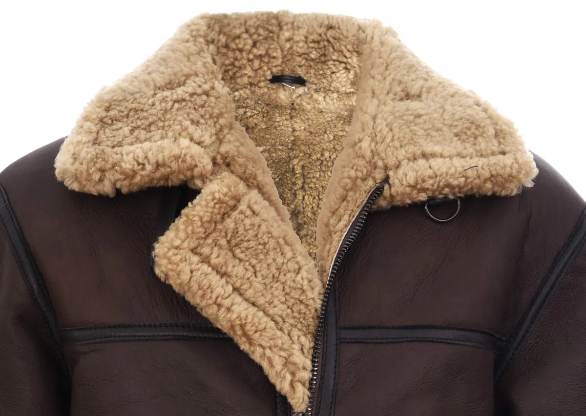 Infinity Leather Chaqueta de Cuero del Aviador del Vuelo de la Piel de Oveja del Marrón del B3 Para Hombre