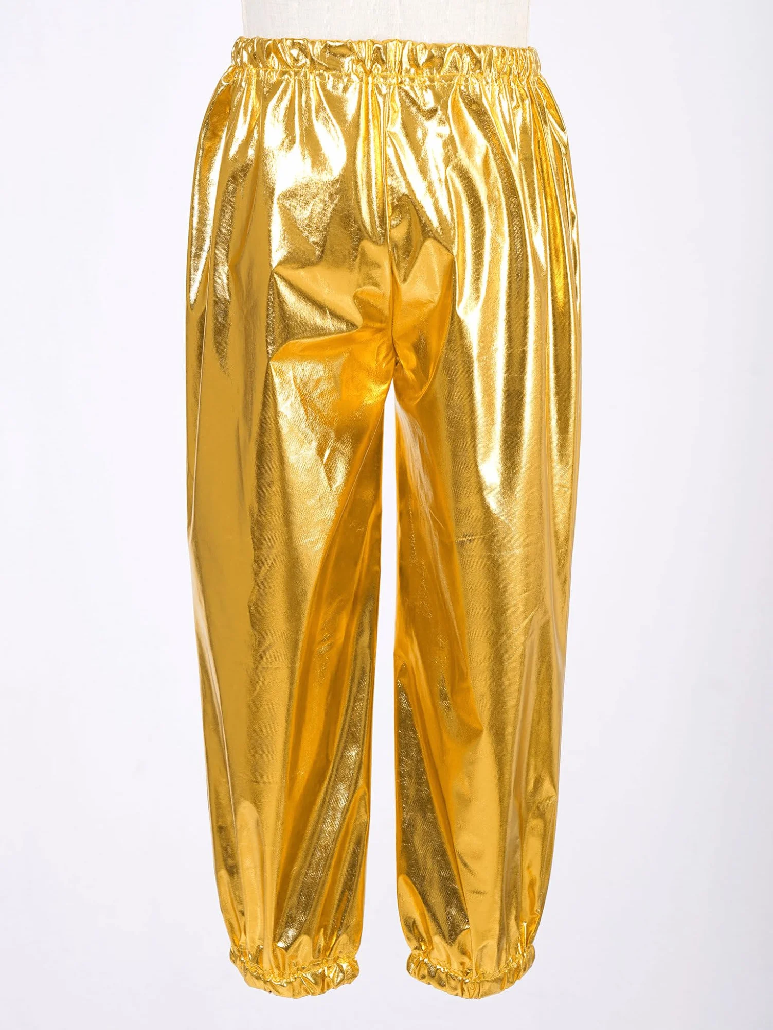 Pantalones de danza metálicos para niños cintura elástica entrenamiento brillantes deportivos jazz hip hop