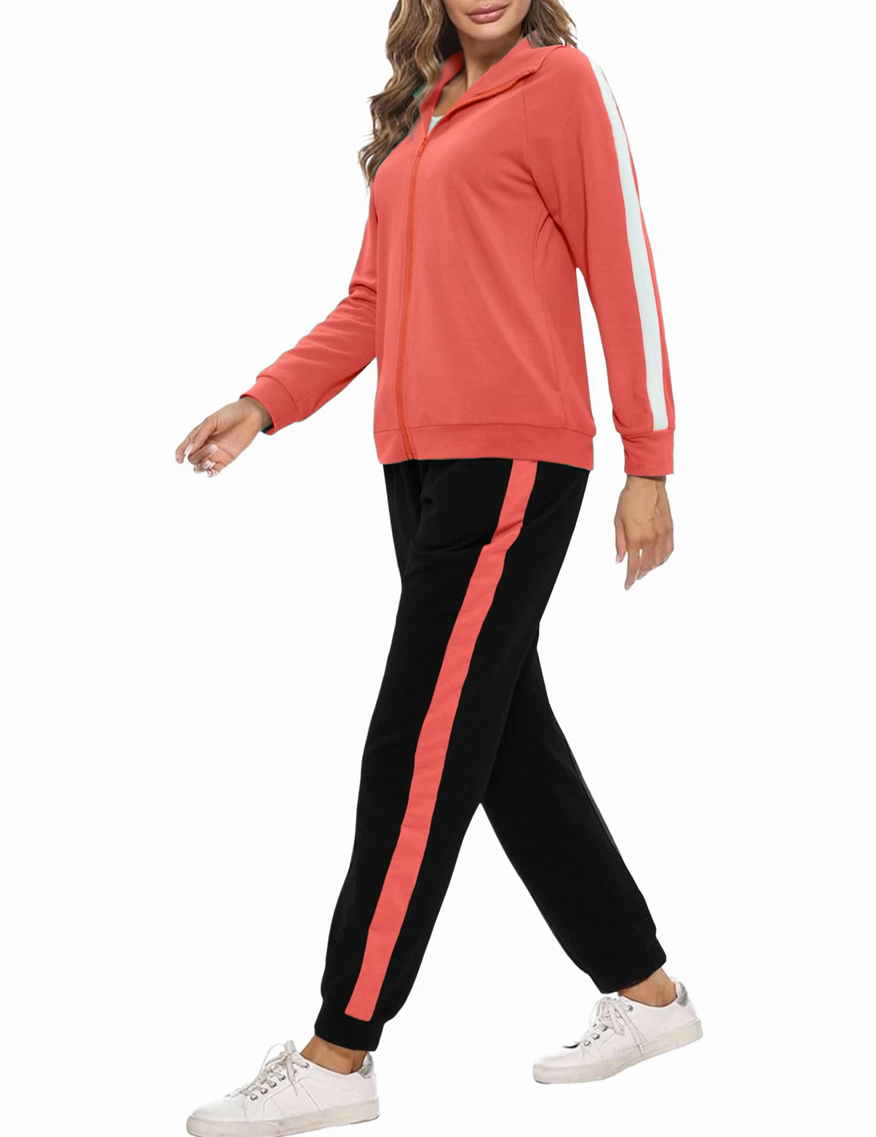 Demegimi Conjunto Chándal Mujer Otoño Invierno Contraste Conjunto Deportivo para Mujer para Deportes Jogging y Fitness S-XXL