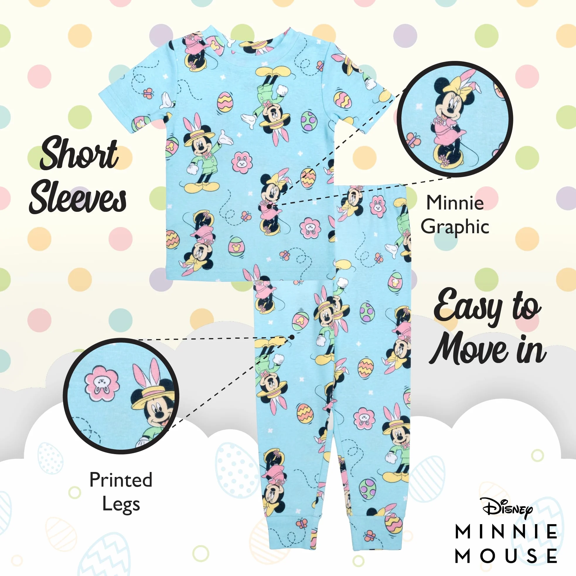 Disney Conjunto de pijama unisex infantil Mickey Minnie Mouse, ajuste ceñido, algodón, divertido, Pascua, 2T, Divertida fiesta de Pascua, 2 años