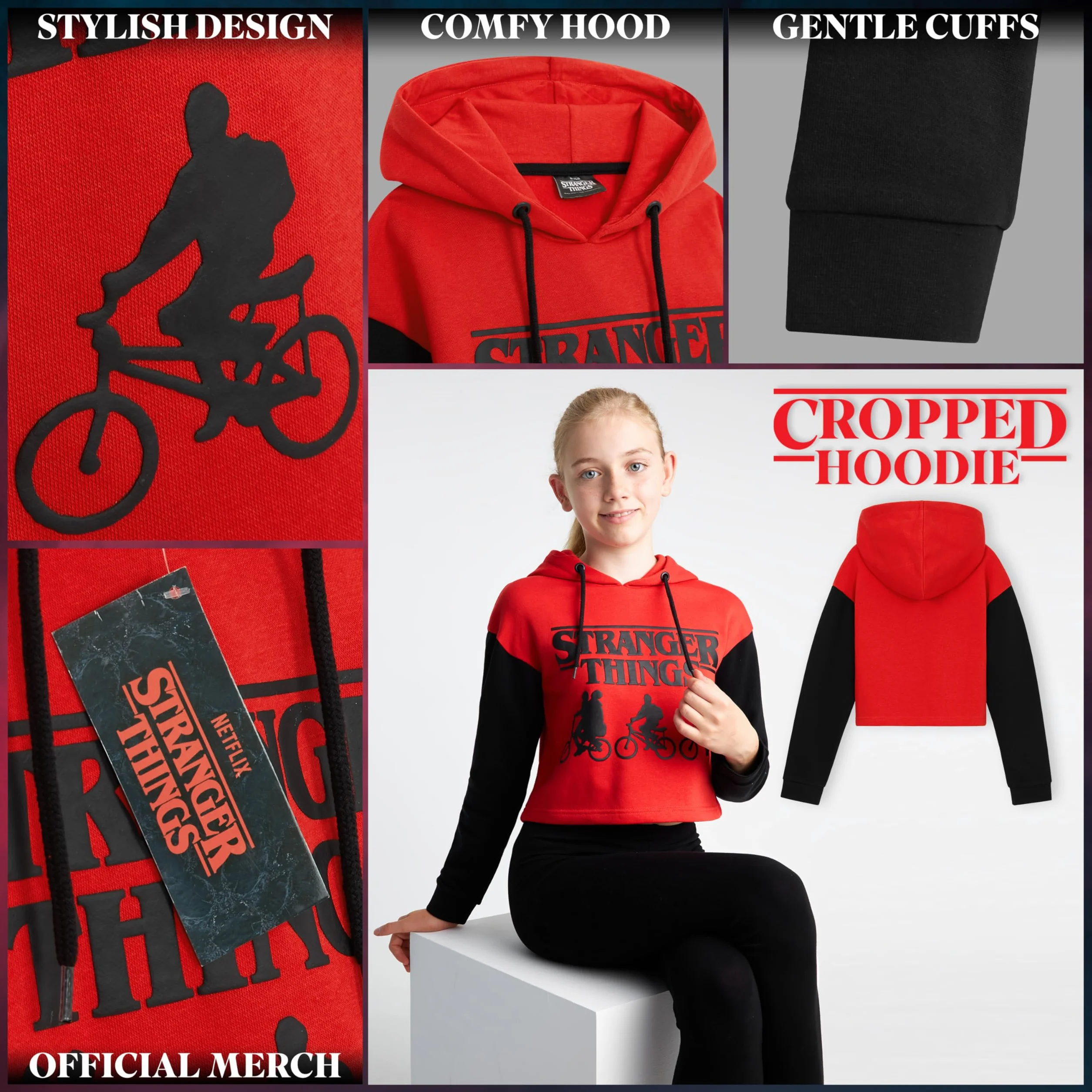Stranger Things Sudadera Niña y Adolescentes 9-16 Años Sudadera con Capucha Regalos Cumpleaños Niños Colegio (Rojo/Negro, 14-15 Años)