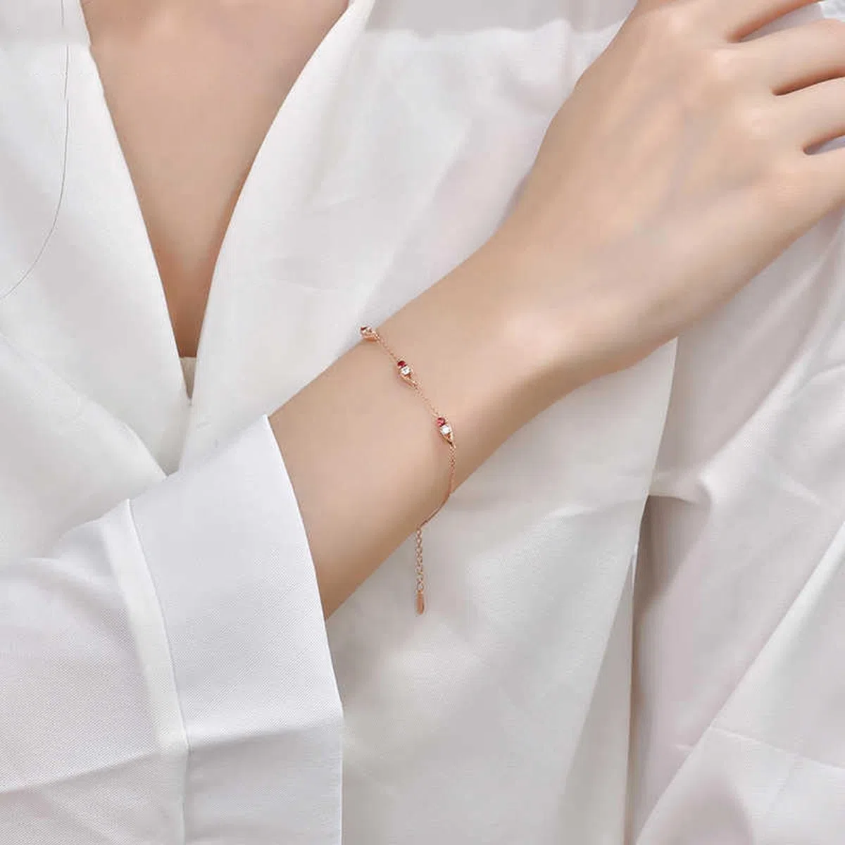 Pulseras de la amistad de oro rosa, rubí de 0,15 quilates, diamantes de 0,14 quilates, pulseras de la amistad para mujer