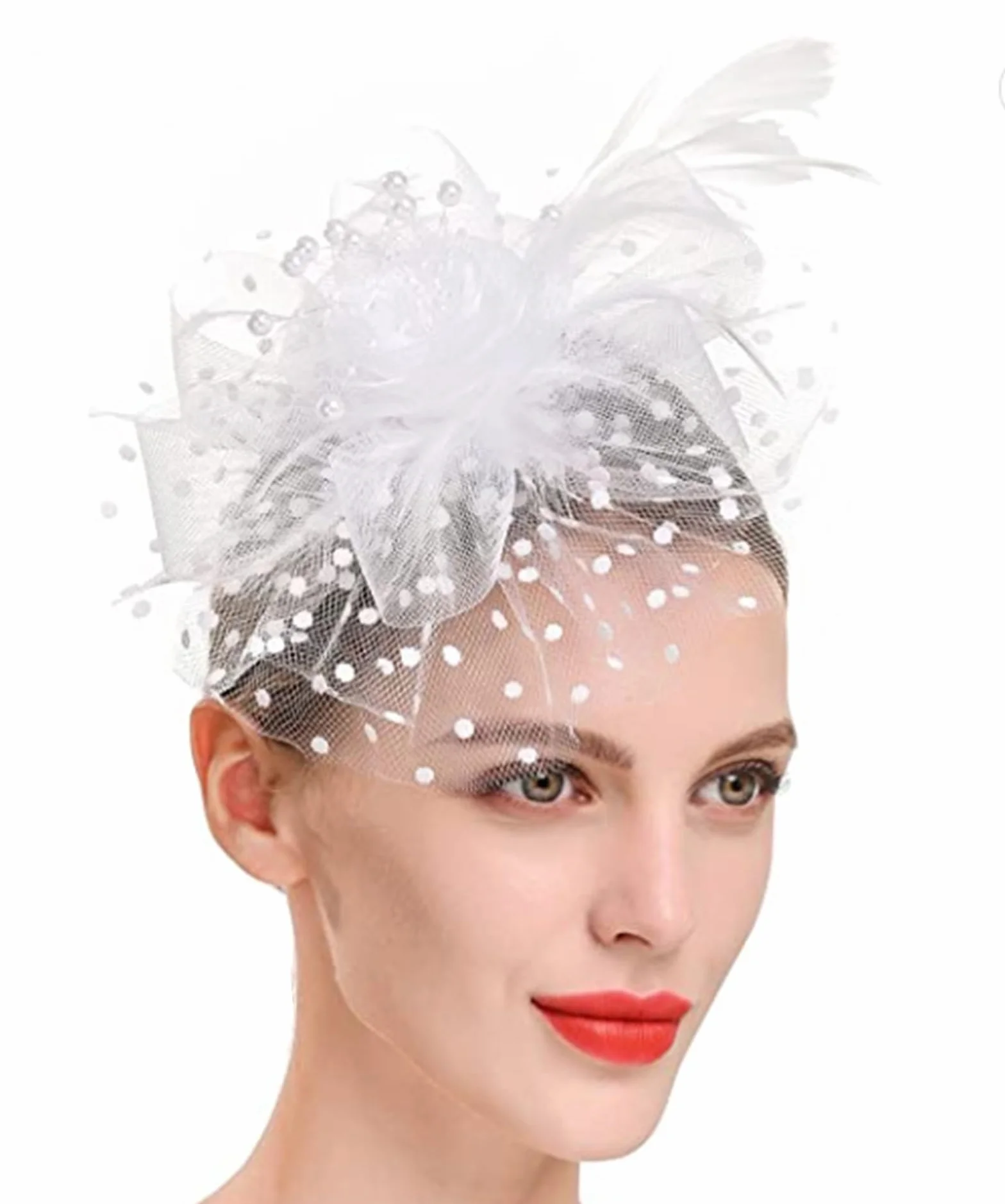 Fascinator Sombrero de Mujer Diadema Tocado para Boda, Vintage Elegante Malla Plumas Flores Accesorios de Cabello
