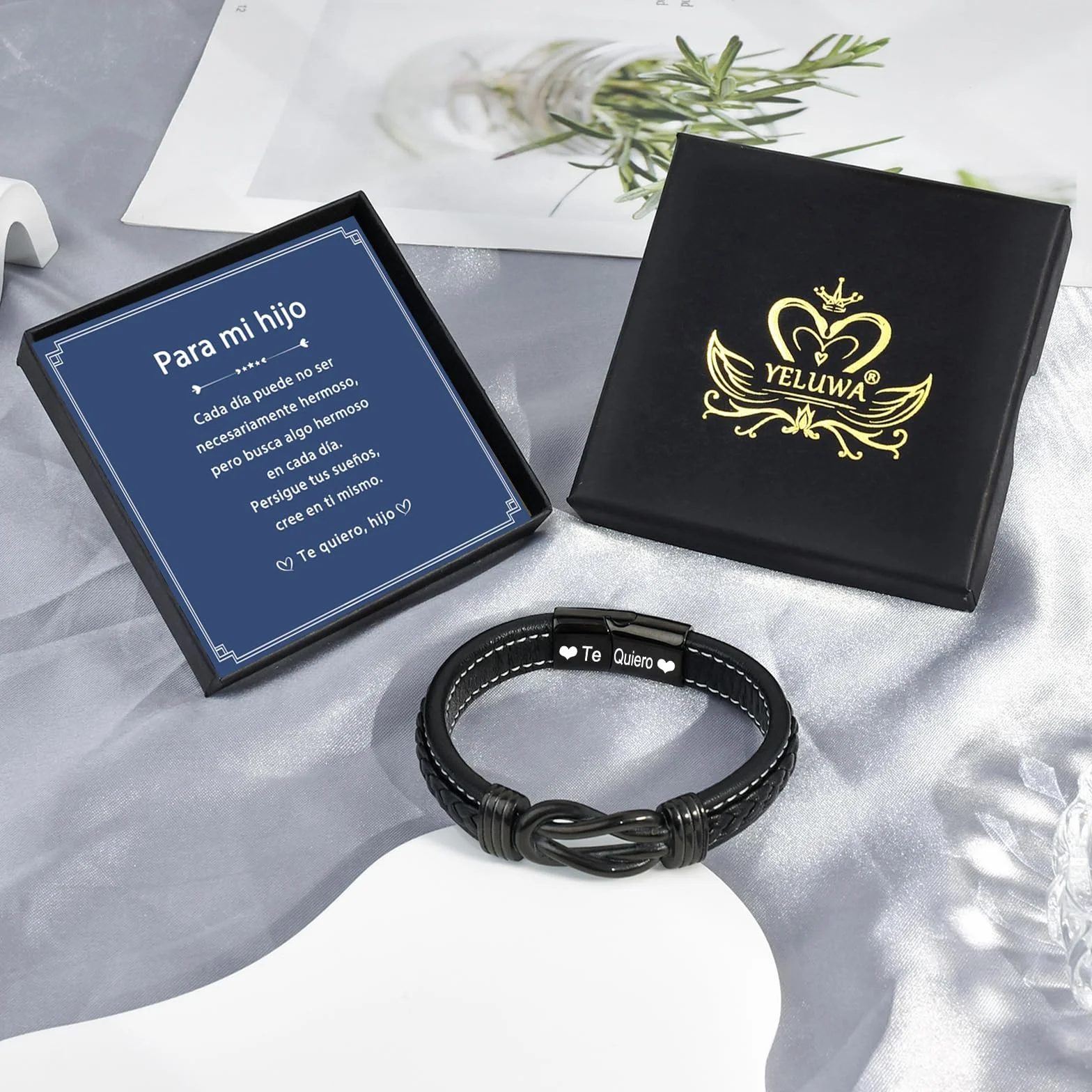 YELUWA Dia Del Padre Regalos, Pulsera Hombre, Regalos Para El Marido Los Hombres De Acero Inoxidable Pulsera De Cuero Trenzado Cumpleaños, Aniversario, Día De San Valentín, Regalo De Cumpleaños