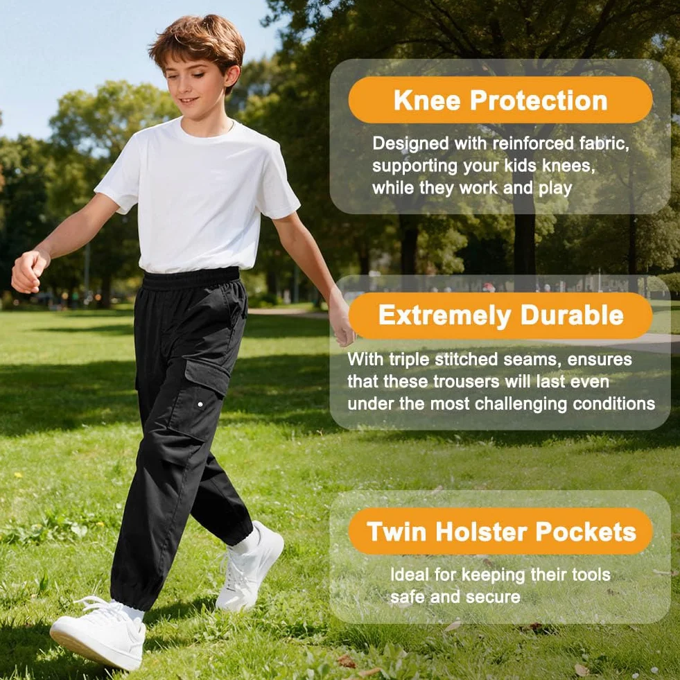 Pantalones Cargo para Niño con Cintura Elástica y Talón Ajustable, 7-15 Años