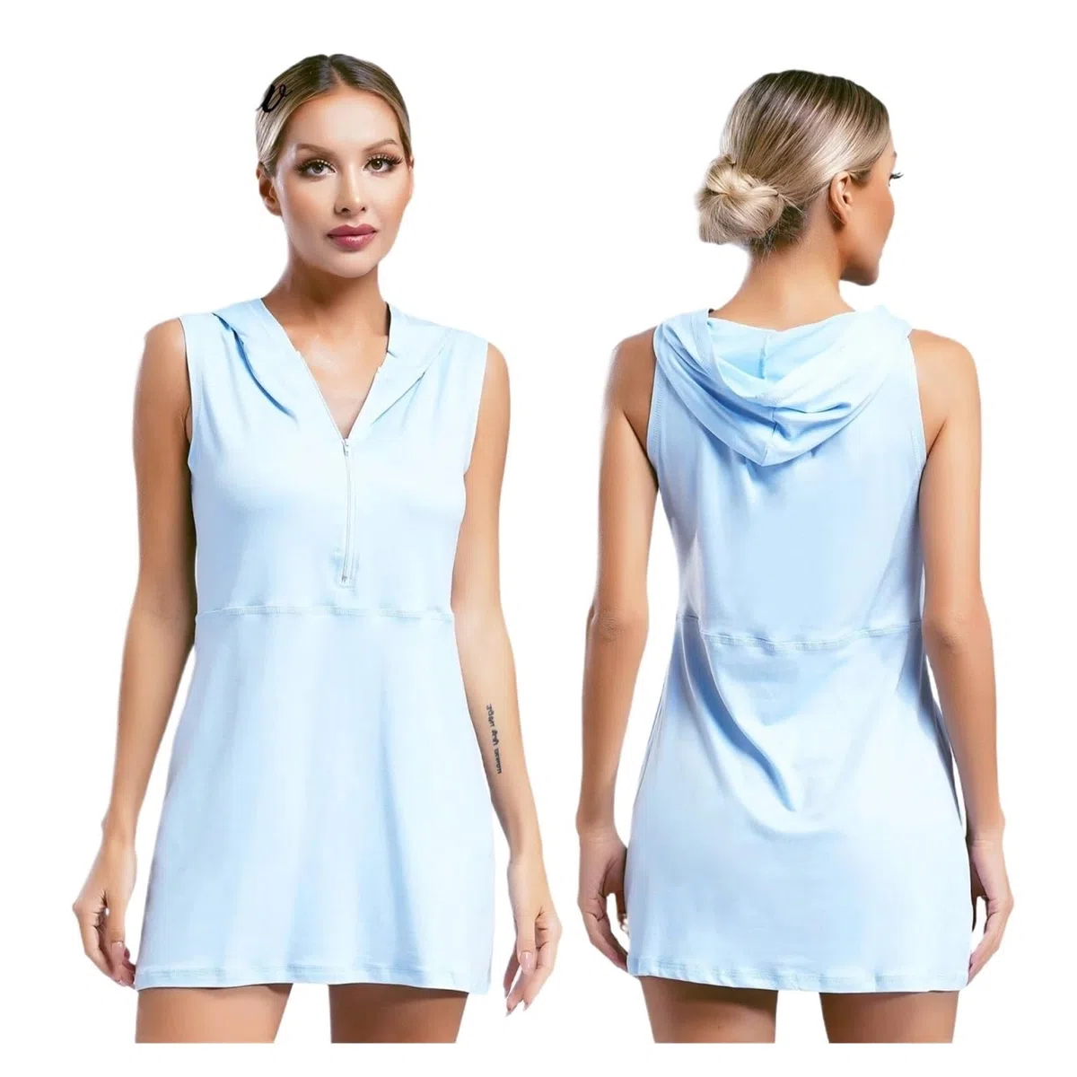 Vestido Deportivo Vestido de Tenis con Capucha for Mujer, Moda Golf, bádminton, sin Mangas, Media Cremallera, minivestidos Vestido Padel Mujer(Blue,L)