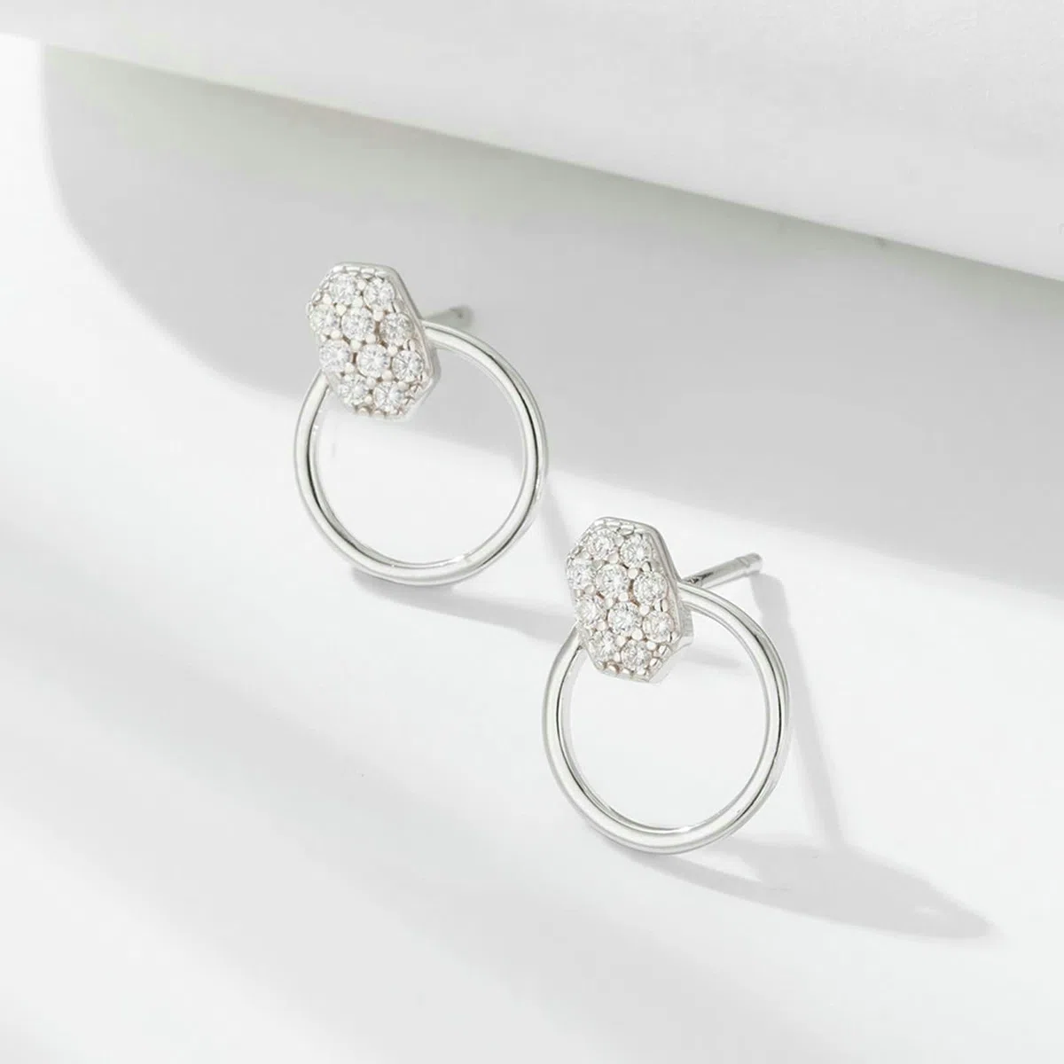 Pendientes de diamante de oro 750 585 375, pendientes circular, geometría con diamantes, hipoalergénicos