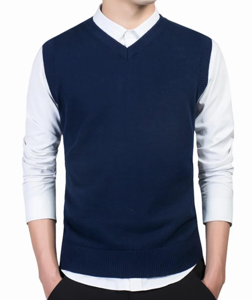 Jerséis sin Mangas para Hombre Chalecos de Punto con Cuello en V Jersey de Punto sin Mangas clásico Caballero Cardigans Chaqueta Otoño Invierno Prendas de Punto Pullover