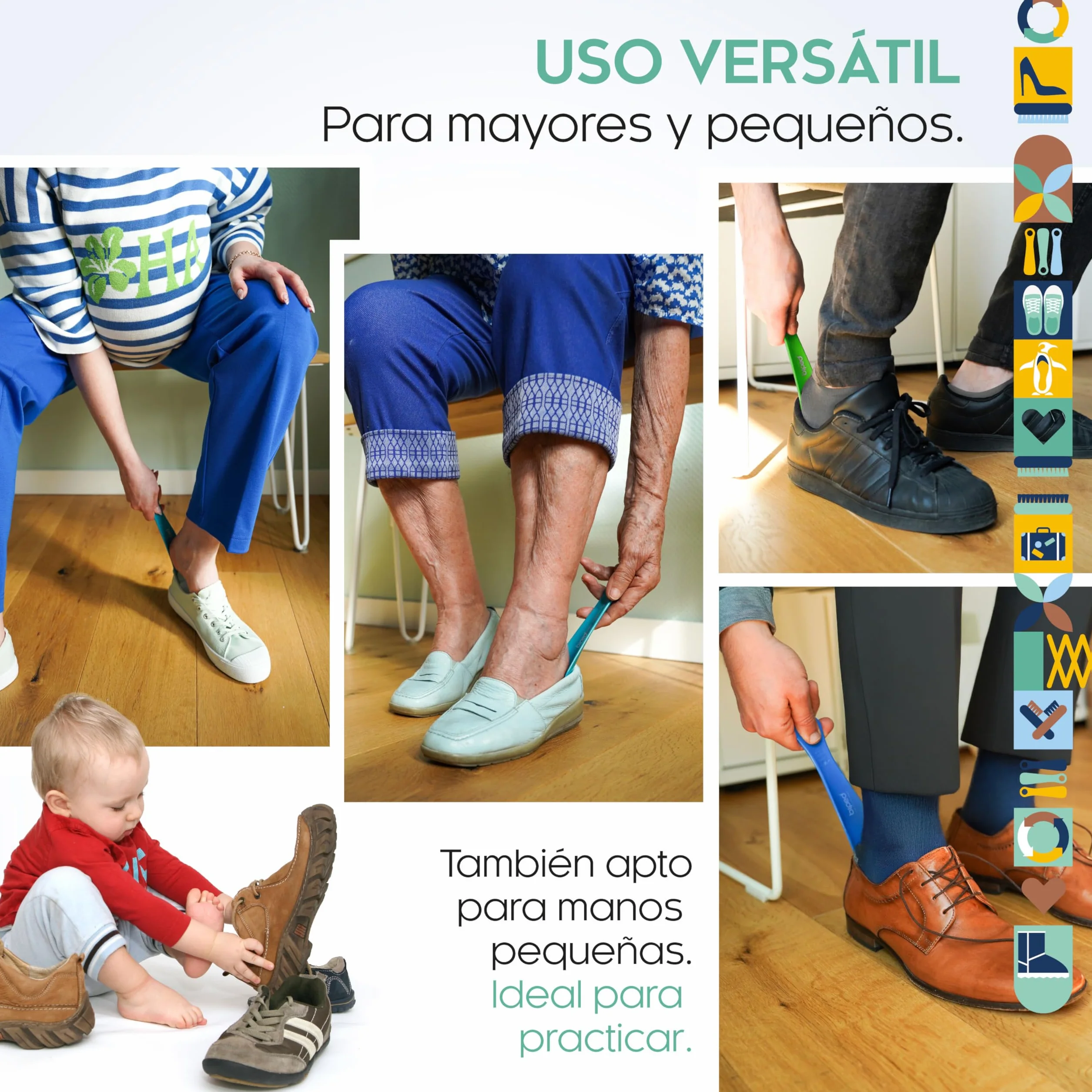 Biped Juego de 3 Calzadores de Plástico 18 cm – Mini Cuernos de Zapato Ergonómicos para Viaje