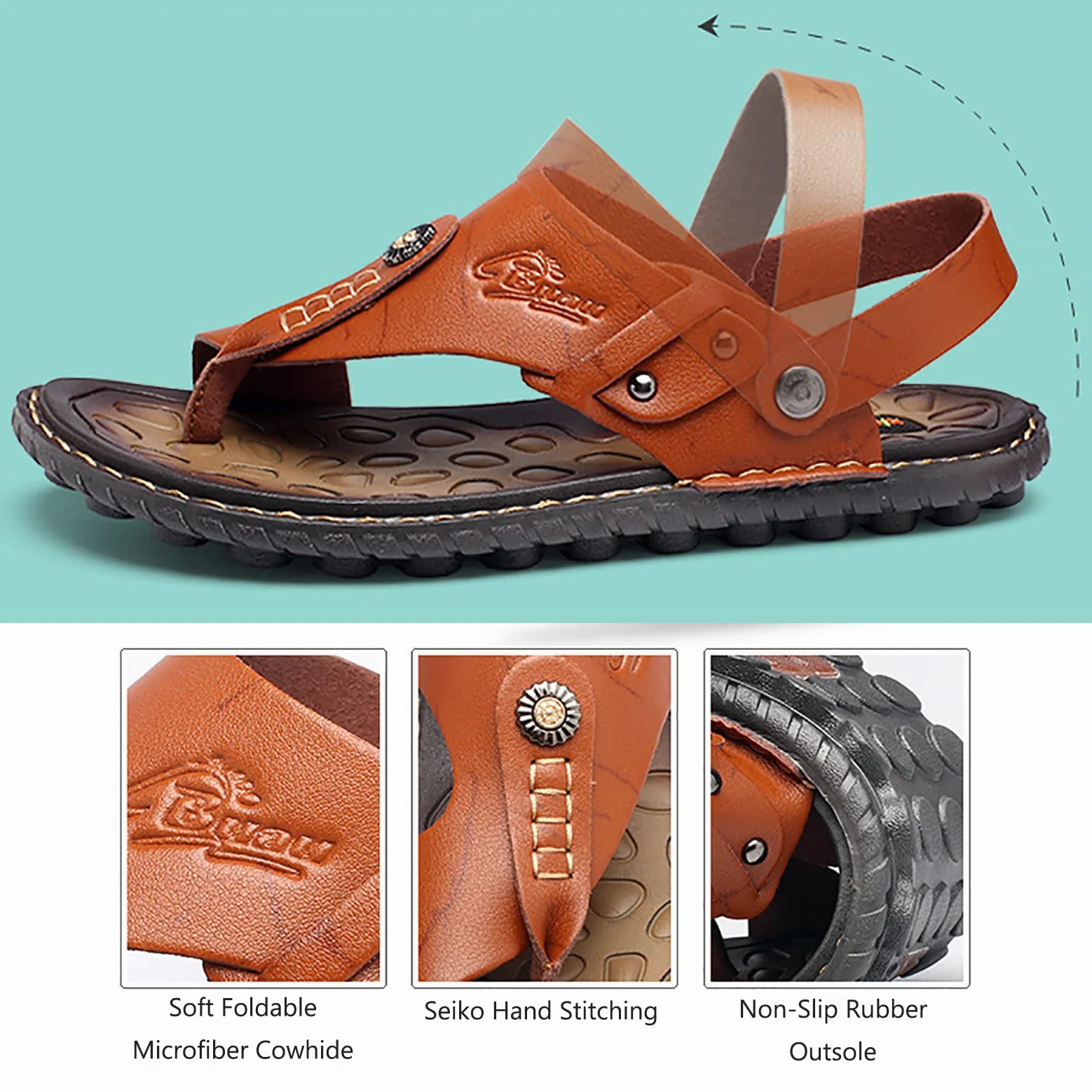 Chanclas Hombre Cuero Sandalias Verano Antideslizante Piscina Playa Flip Flops(Size:43 EU,Color:Marron Oscuro)