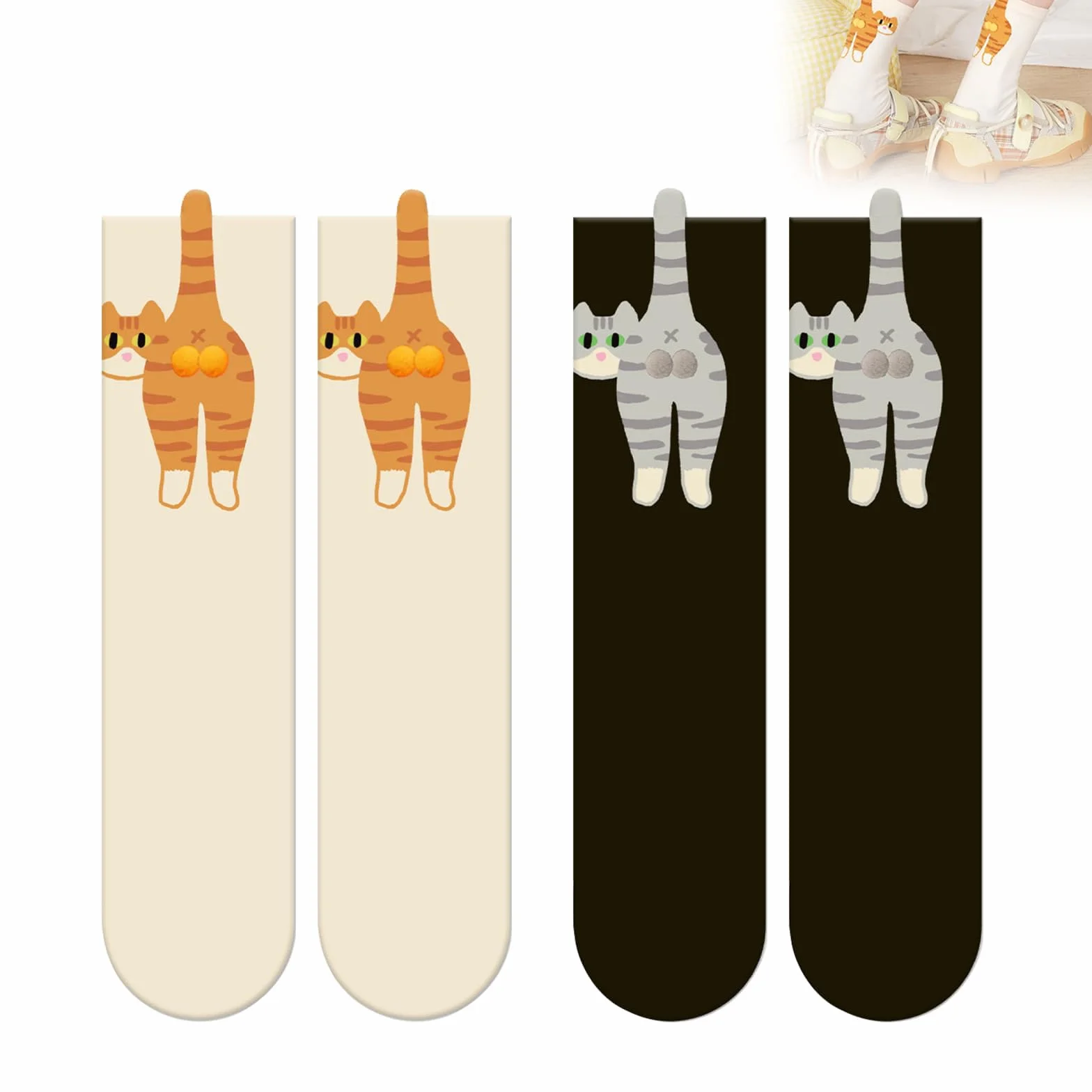 calcetines de gato, 2 pares de calcetines divertidos, 3D, 34-43, para hombres y mujeres, Halloween