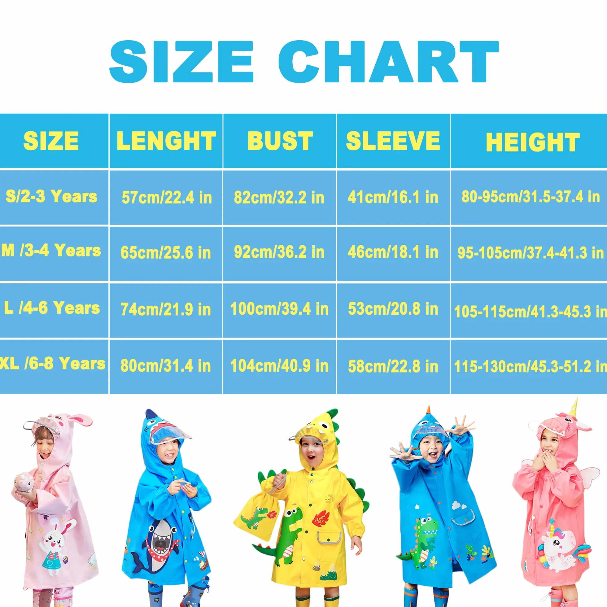 Fewlby Chubasqueros Impermeables Niños Niñas Poncho de Lluvia Ligero Chaqueta Impermeable Abrigos con Capucha Infantiles Reutilizable Traje de Lluvia