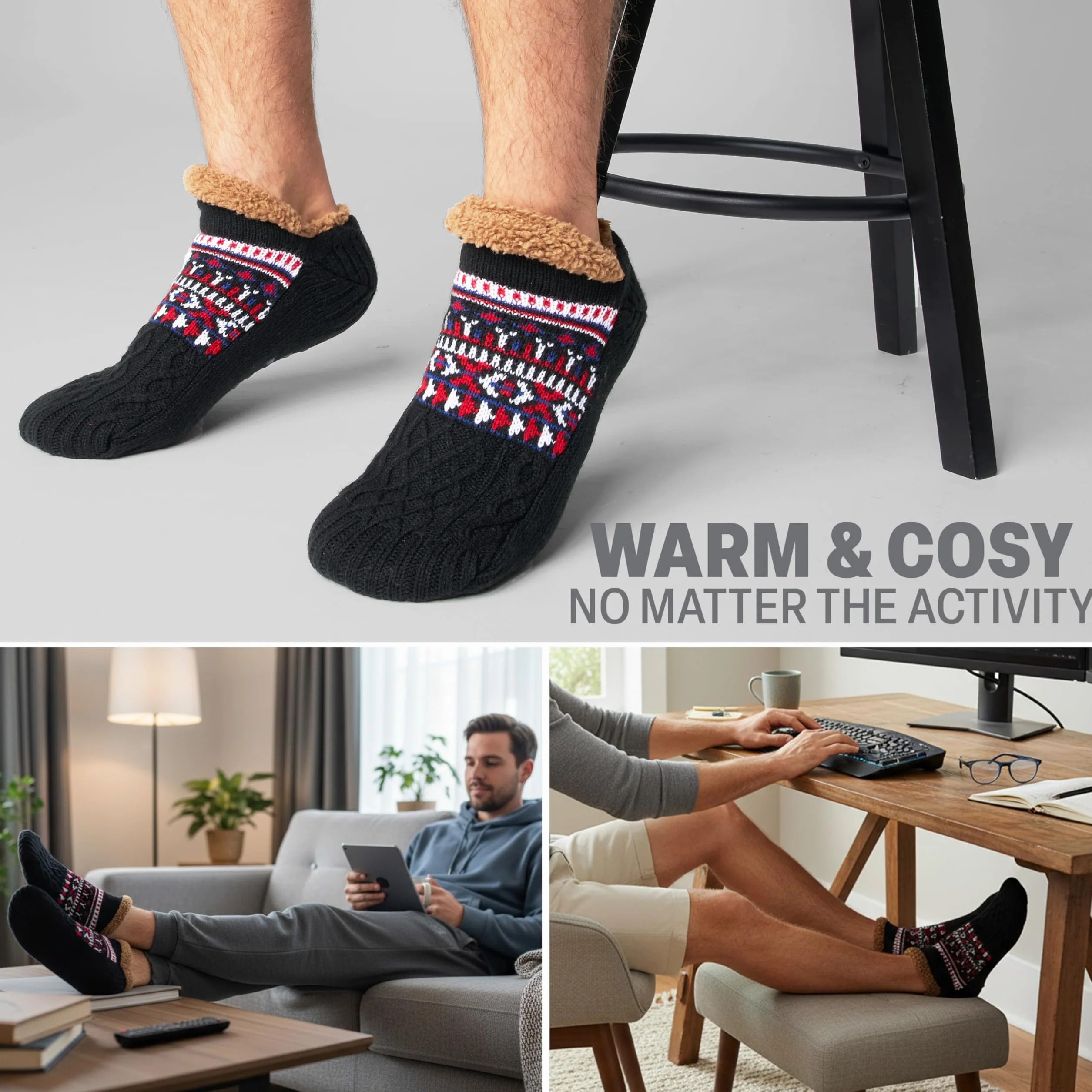 CityComfort Calcetines Hombre Invierno, Calcetines de Andar por Casa Antideslizantes, Regalo para Hombre y Adolescente