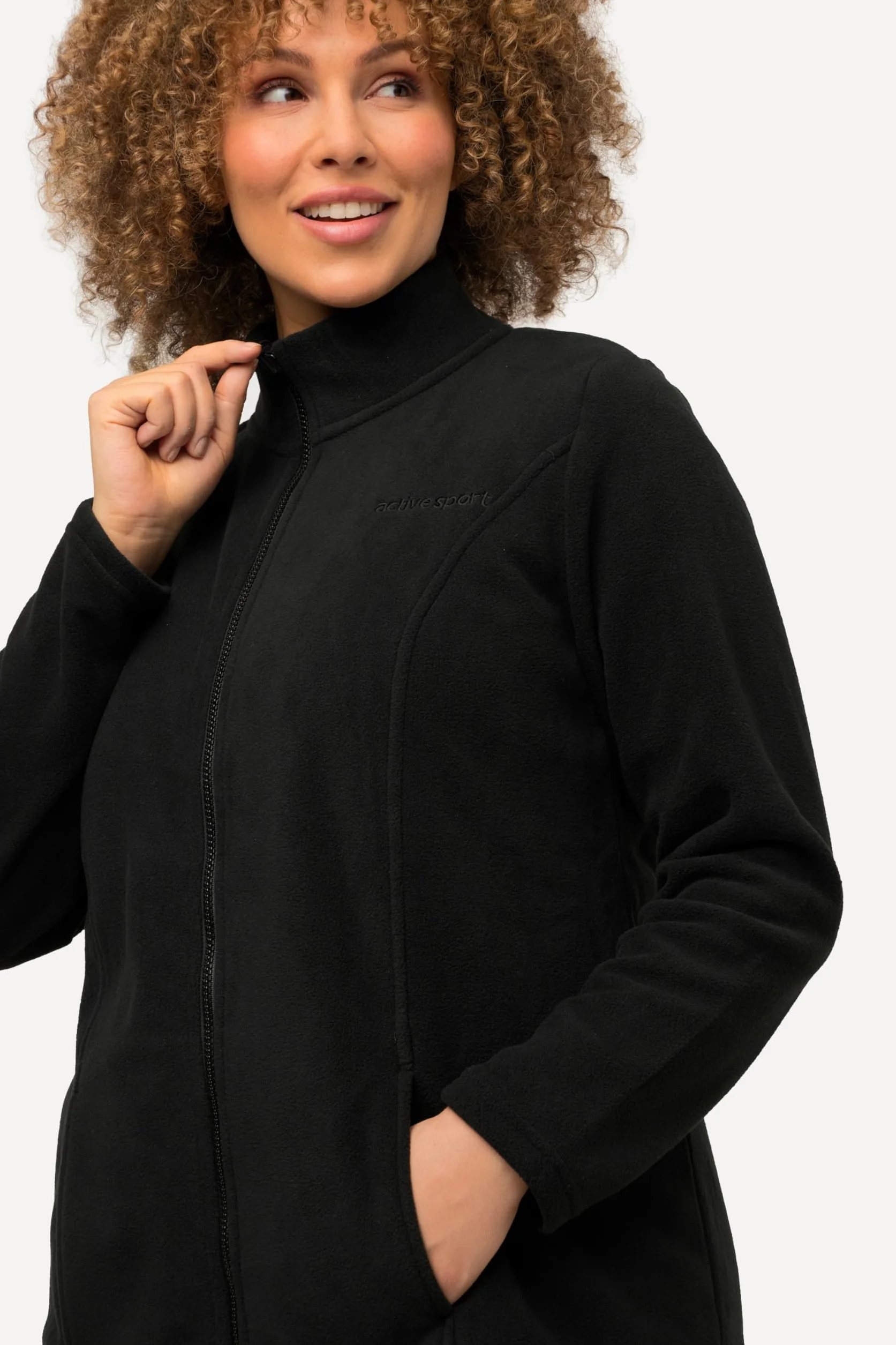 Ulla Popken Mujer Sudadera con Cremallera Negro 50+