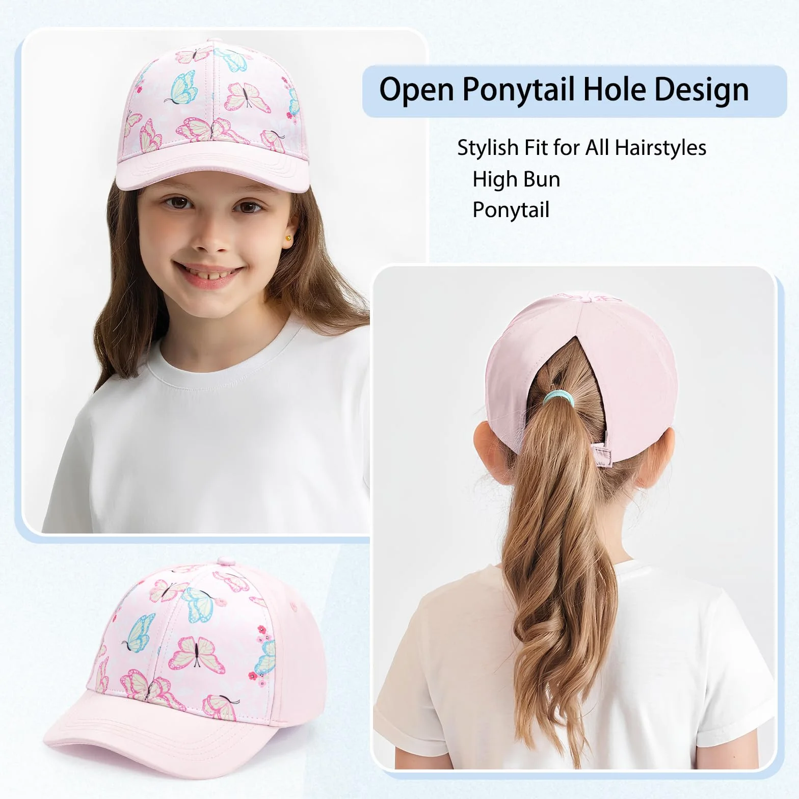 Czapka Dziecięca Baseball Trucker 6-8 lat Visera z Otworem na Kucyk Regulowana Ochrona UV 53cm