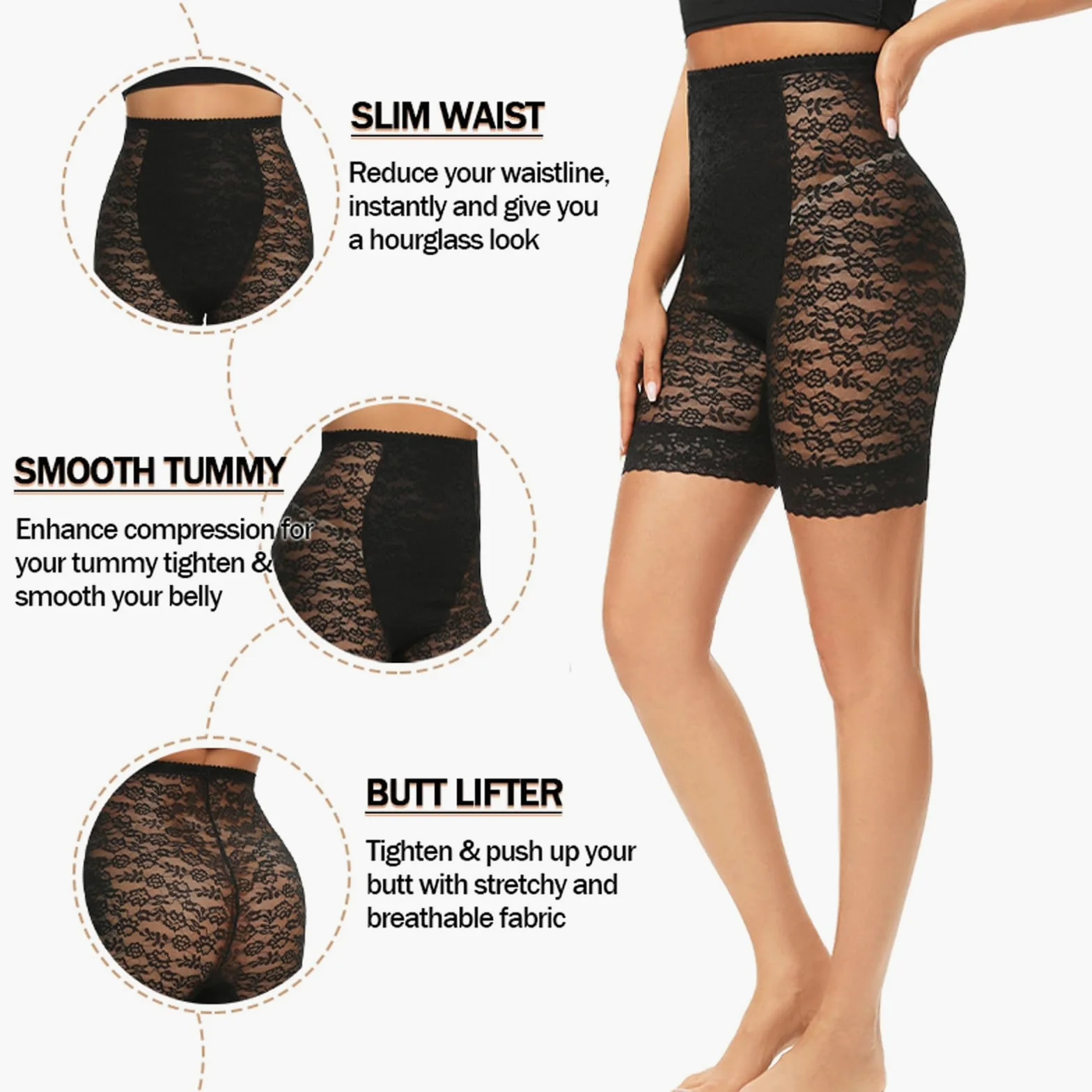 Fajas para Mujer con Control de Barriga de Cintura Alta, Pantalones Cortos de Encaje para Cintura del Vientre, corsés, Bragas Moldeadoras de Cuerpo