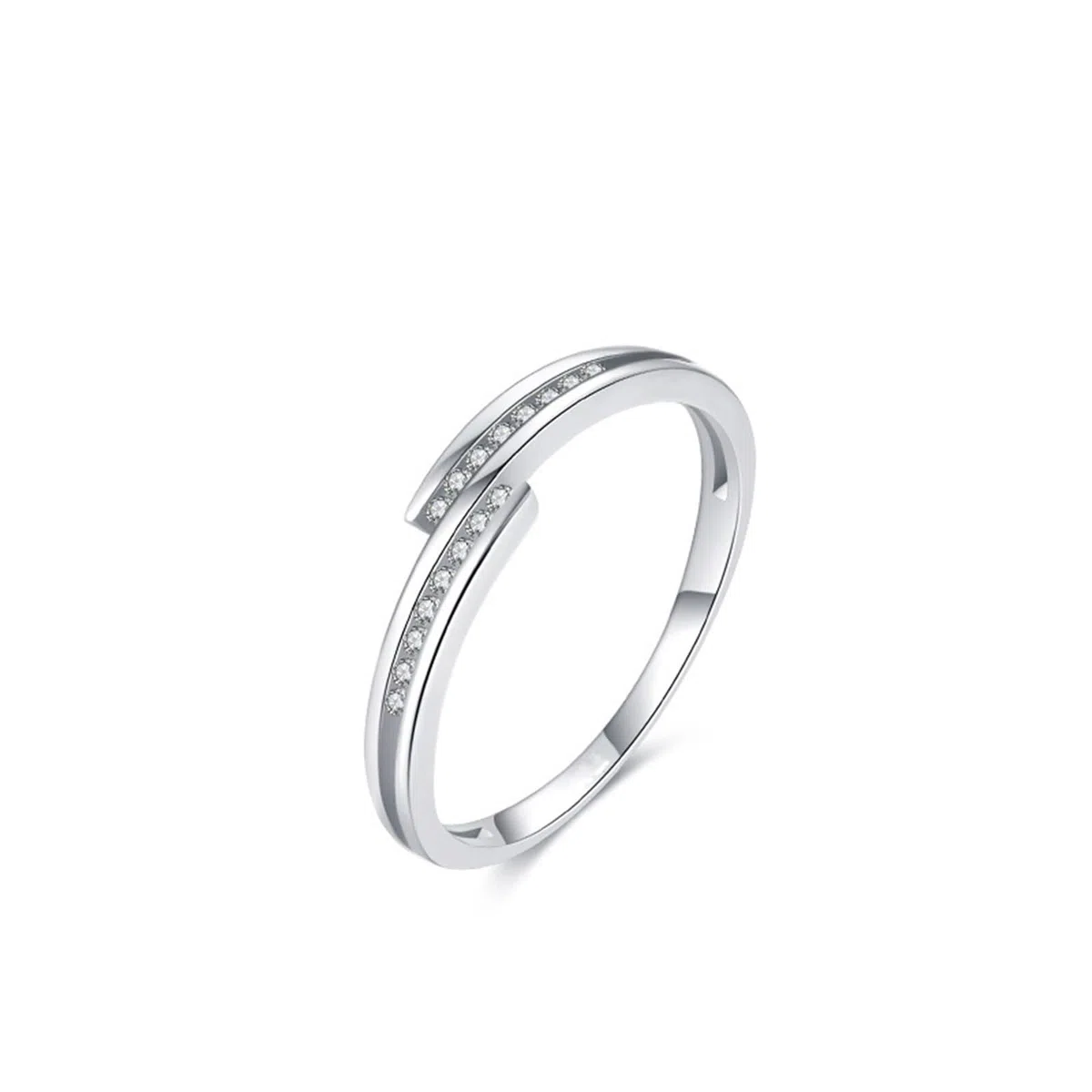 Anillo de compromiso geométrico, plata con corte redondo, diamante platino 950, talla 45 (14,3)