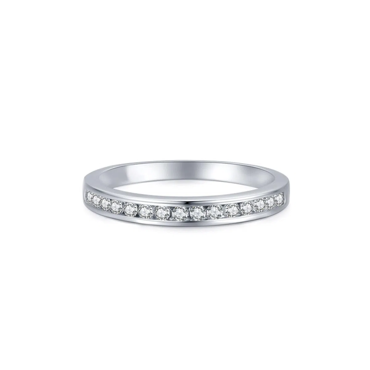 Anillos de compromiso, anillo de oro blanco, 18 K, apilable, diseño clásico de fila con diamante redondo, tamaño 52 (16,6)