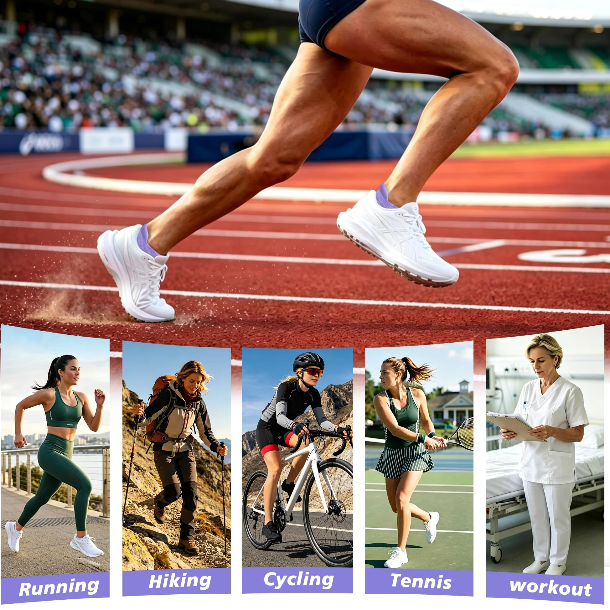 Calcetines tobilleros deportivos acolchados para mujer, 6 pares