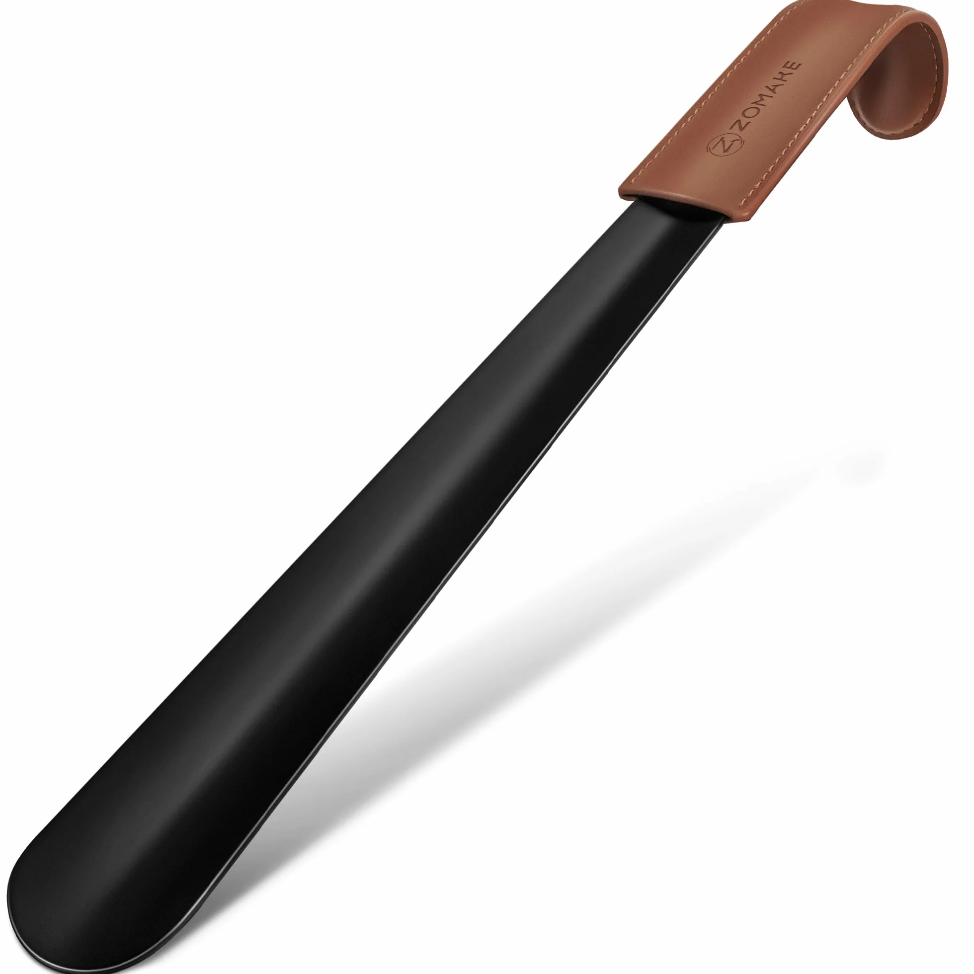 ZOMAKE Calzador de Acero Inoxidable Largo 42CM Mango de Cuero Negro 1 Pieza