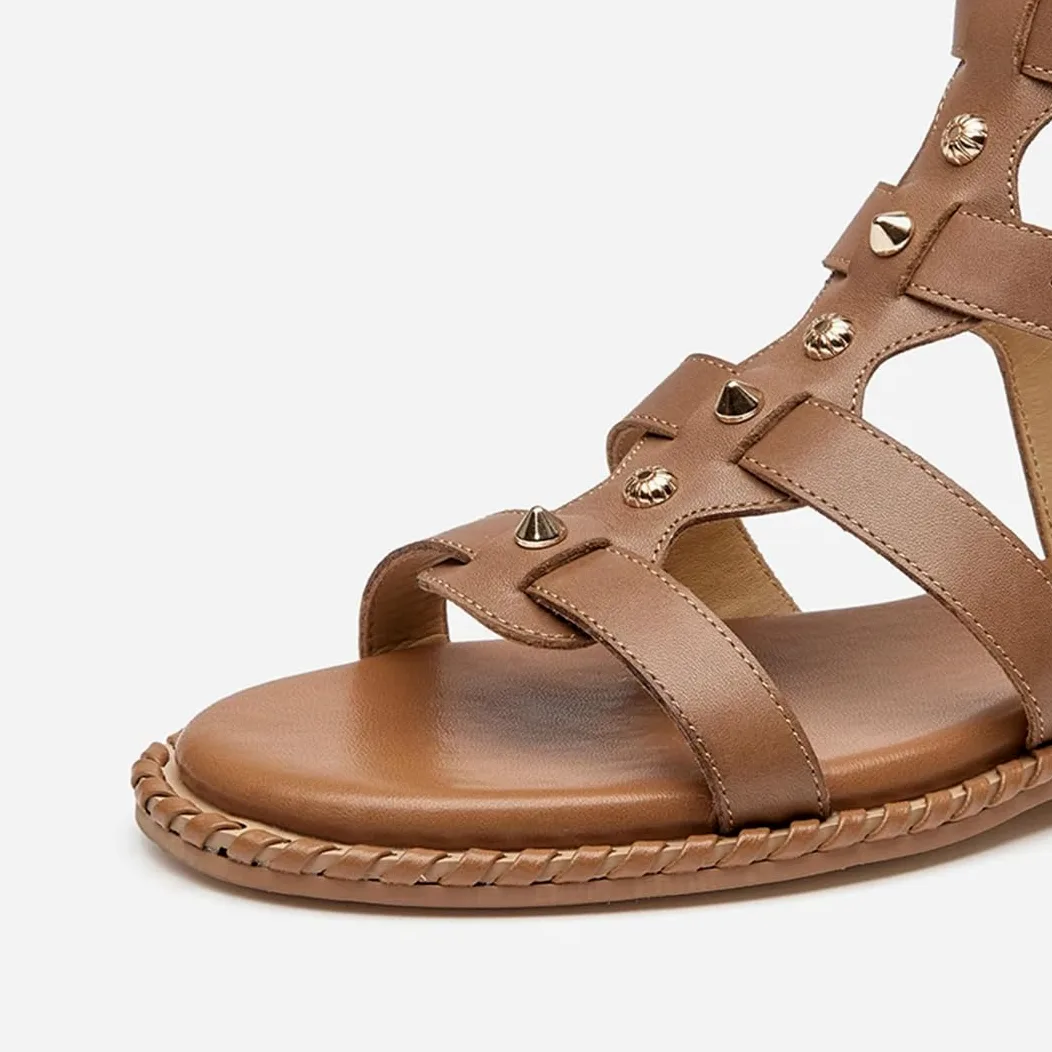 Sandalias de gladiador con correa de hebilla y correa al tobillo para mujer, tacón plano, estilo gladiador, piel de becerro, doble hebilla, de metal, informales, de verano