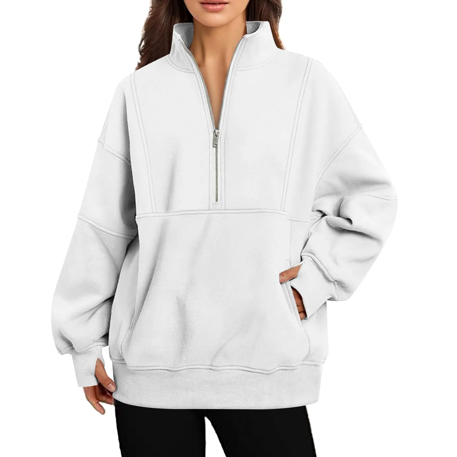 Sudaderas de ajuste holgado con forro polar para mujer, cuello alto, ropa de campo, cremallera, casual, bloque de color, suéteres occidentales, ligeros, góticos, suaves, modernos, sudaderas con cuello
