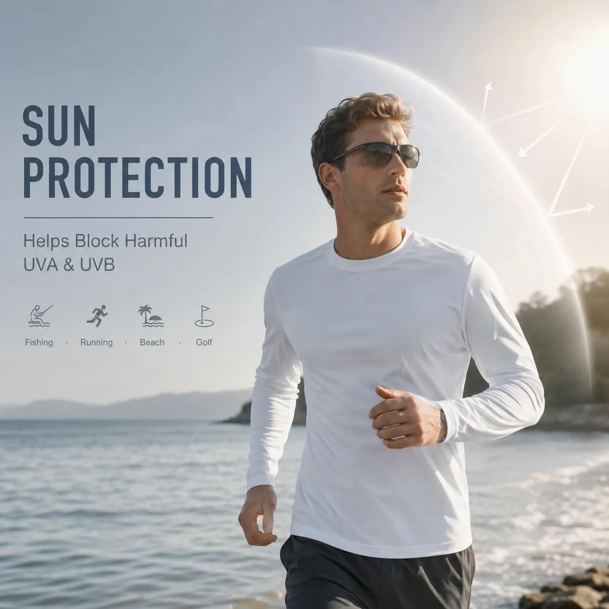 OYGSieg Paquete de 6 camisetas de manga larga para hombre que absorben la humedad UPF SPF protección solar camisetas de entrenamiento camisetas casuales
