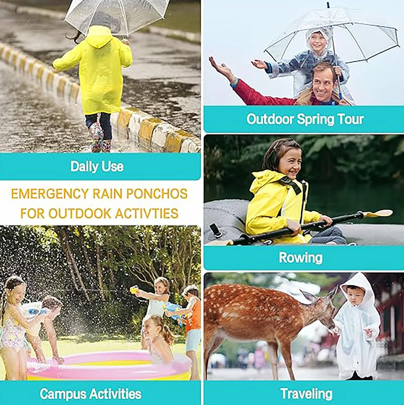 2 Pack Poncho de Lluvia Impermeable para Niños, Poncho Espesar EVA Transparente Reutilizable con Capucha, Poncho de Lluvia Impermeable Portátil para al Aire Libre Pinismo Ciclismo Cámping