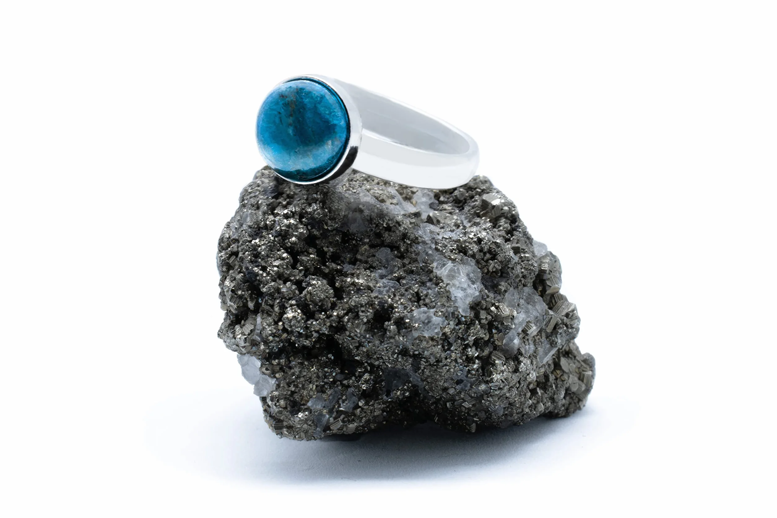Anillo de Plata 925 con Apatito (Piedra Natural) 8mm - Disponible Anillo Ajustable y Fijo, Tamaño de XS a XXXL, para Hombre, para Mujer - Caja Regalo Gratis