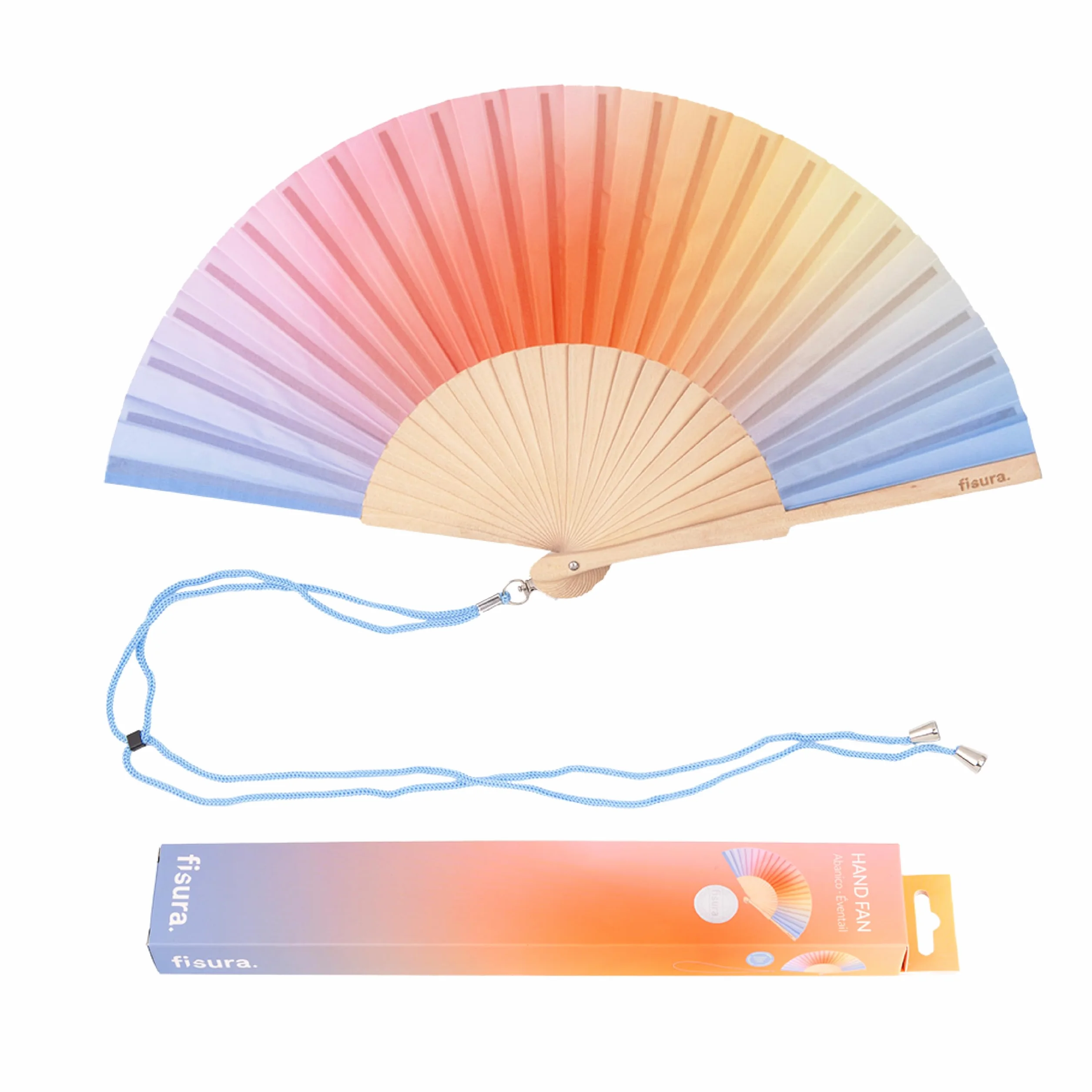 Fisura Abanico original estampado ondas rayas madera moderno colorido ventilador mano rosa verde colgador incluido