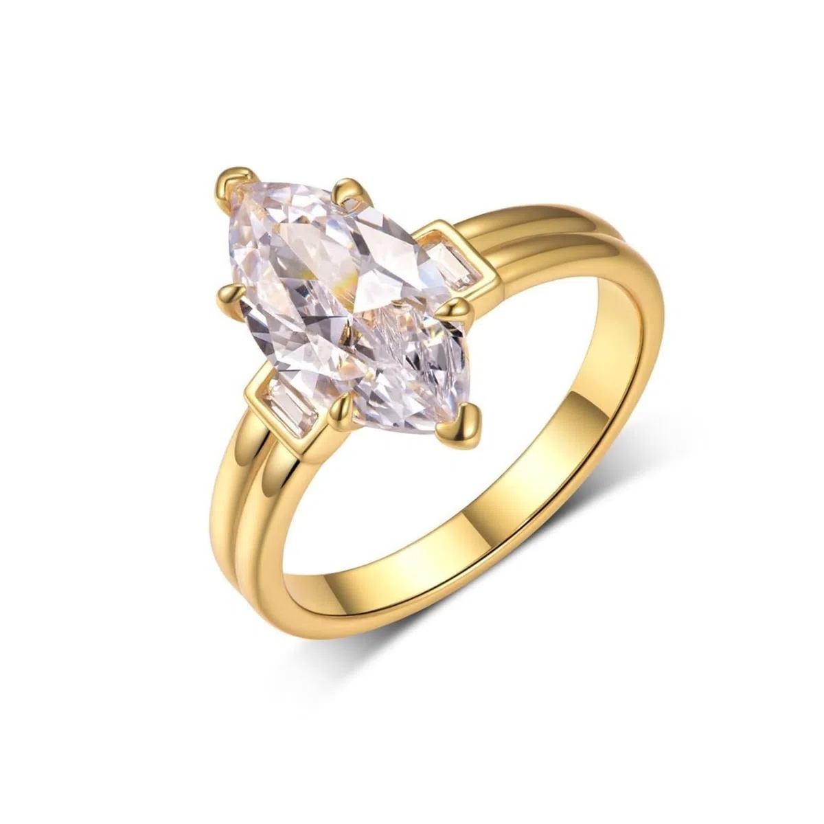 Anillos de compromiso, anillos de amistad, marquesa con moissanite de 3 quilates, oro amarillo de 14 quilates, talla 65 (20,7)