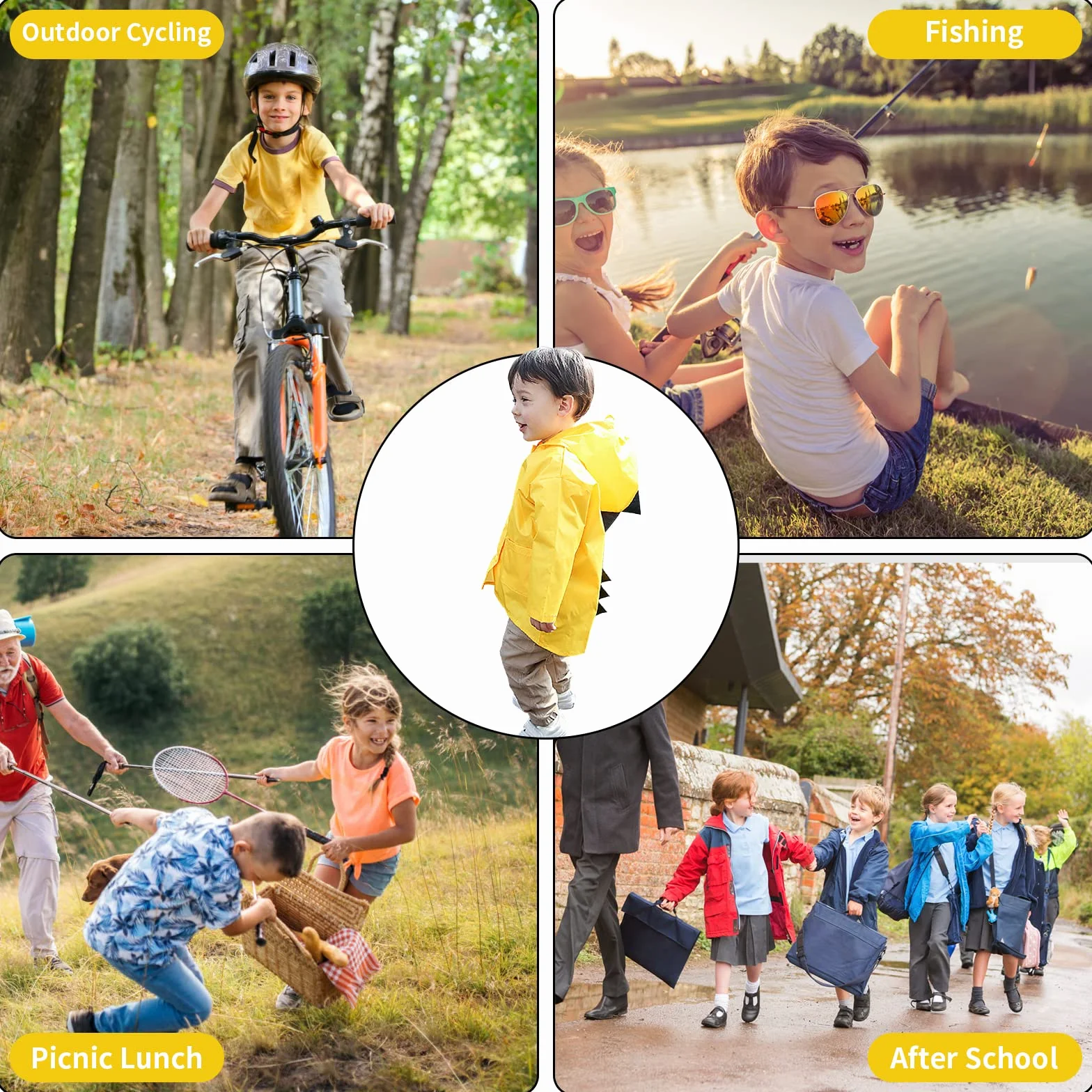 Infantiles Chubasquero, Impermeable Abrigo Ropa Poncho de Lluvia para Niños Niñas, 5-8 Años Chaquetas Traje Capa de Lluvia con Capucha para al Aire Libre Ciclismo Cámping Senderismo